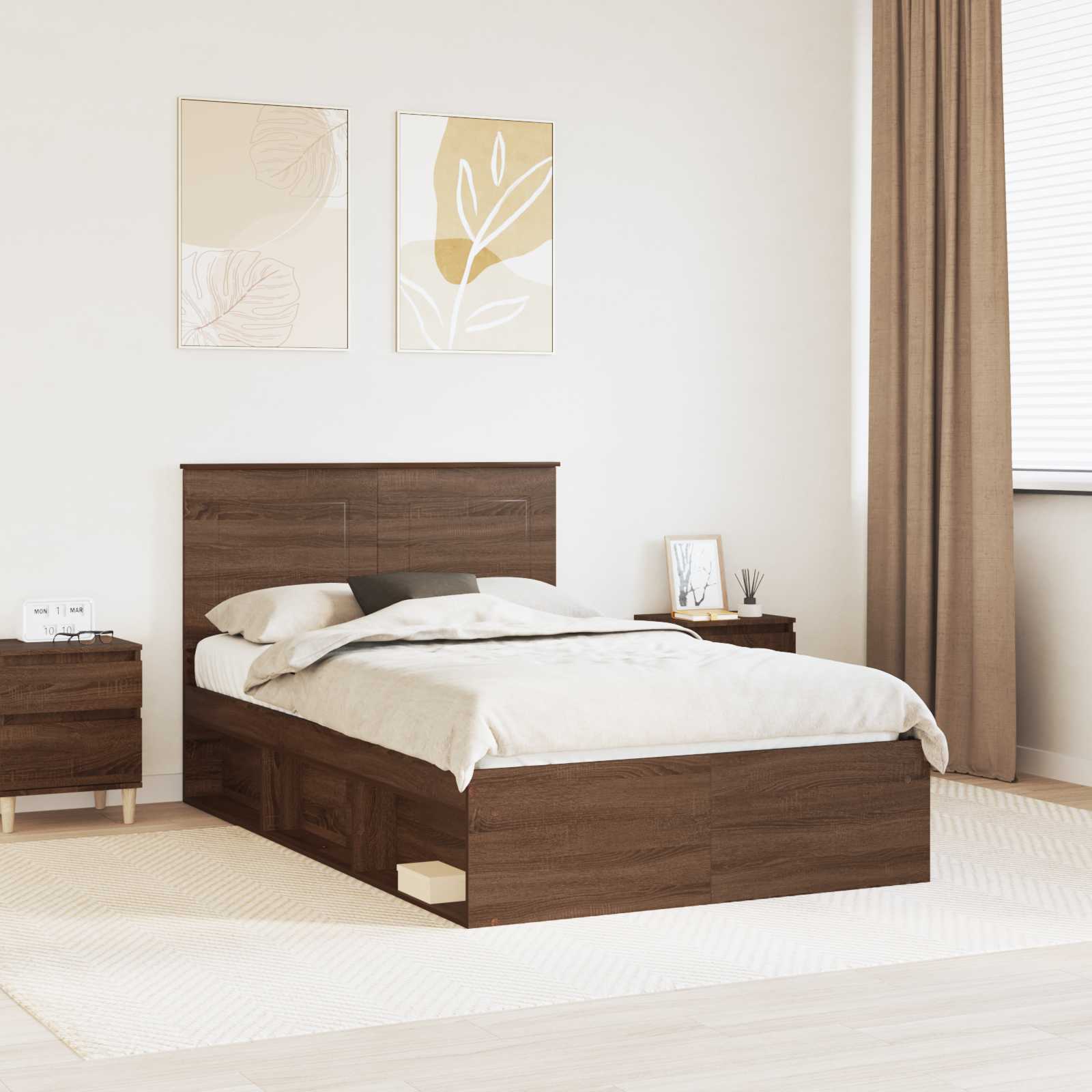 Bettrahmen Braun Eichen-Optik 120 x 190 cm Massives Kiefernholz