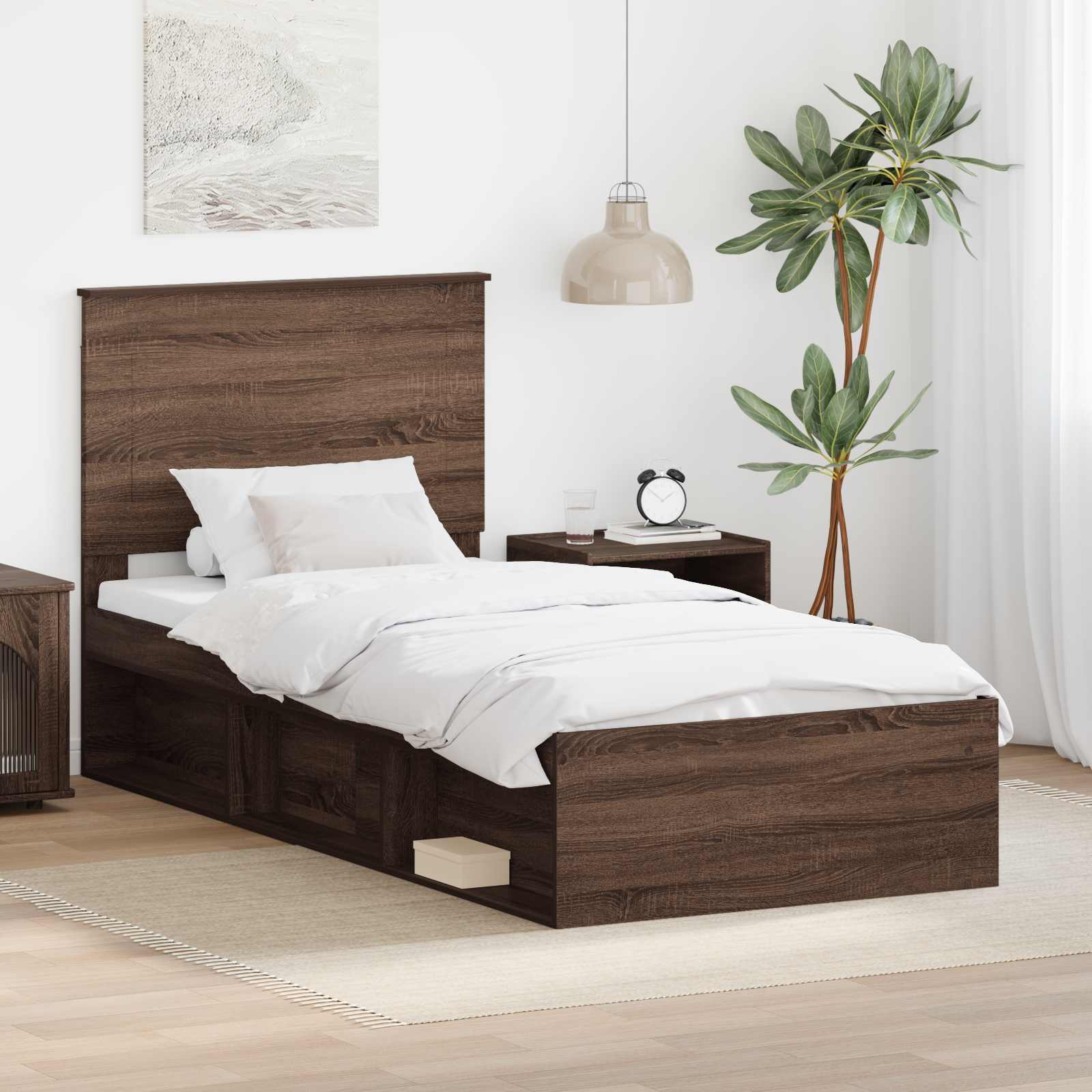 Bettrahmen Braun Eichen-Optik 90 x 190 cm Massives Kiefernholz