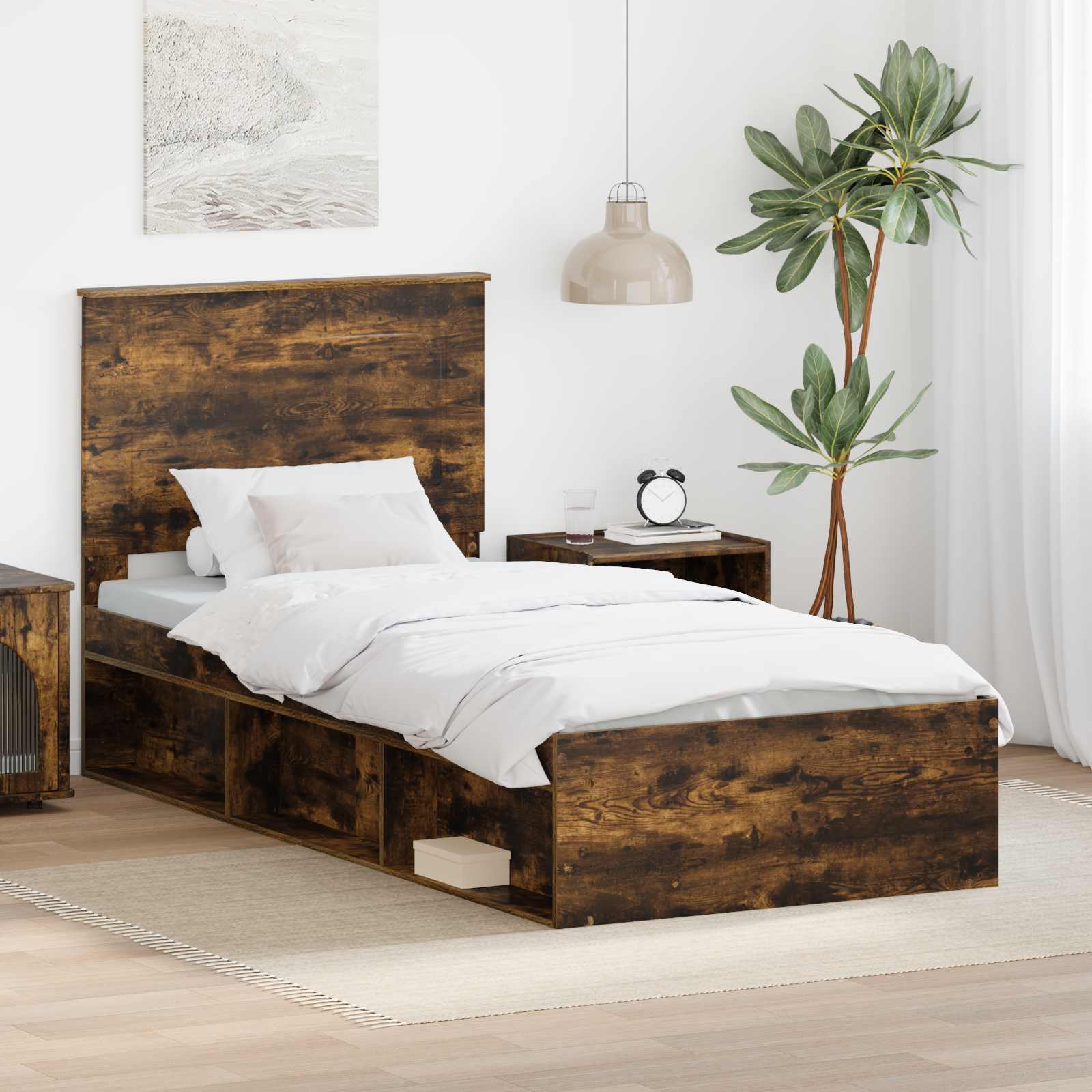 Bettrahmen Räuchereiche 90 x 200 cm Massives Kiefernholz