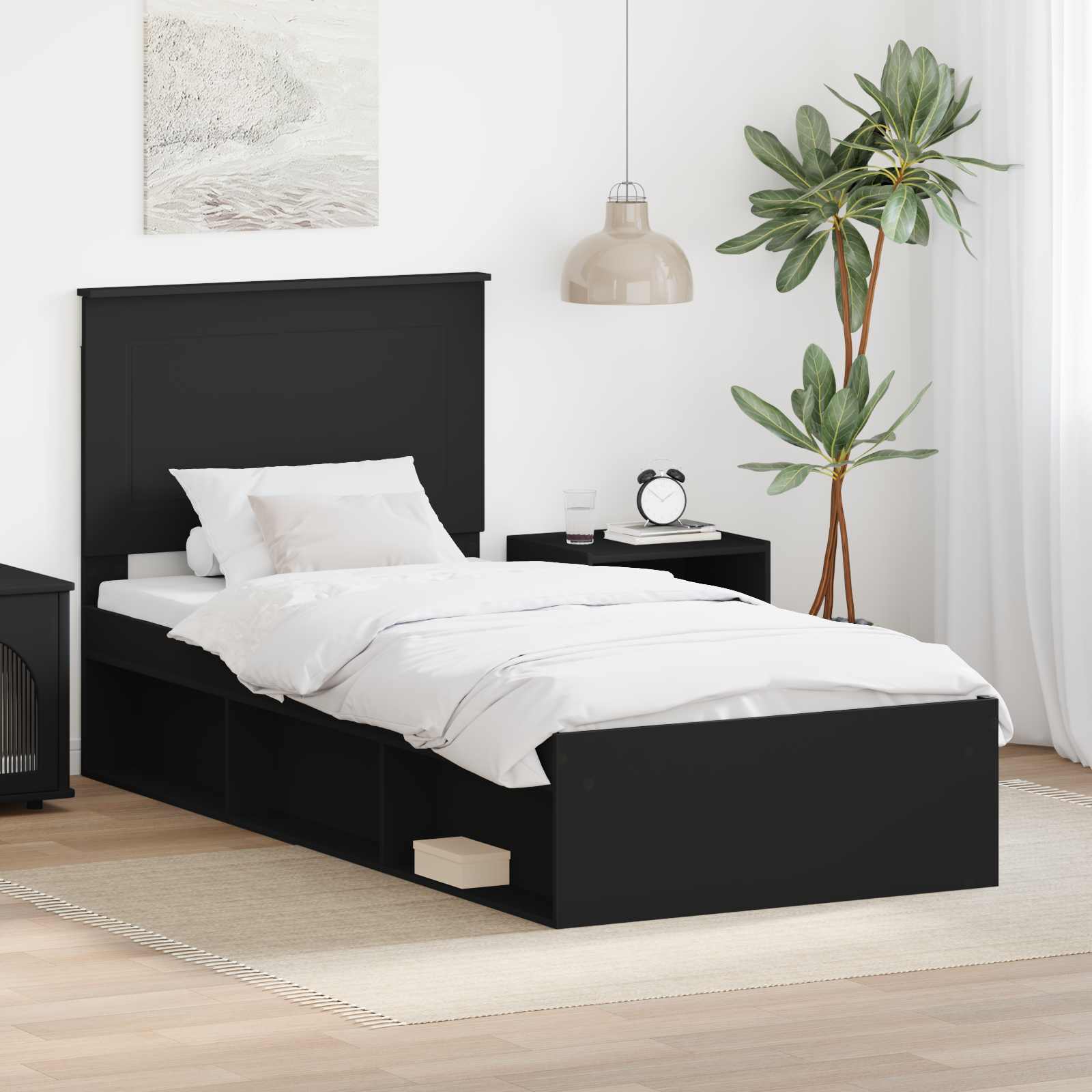 Bettrahmen Schwarz 75 x 190 cm Massives Kiefernholz