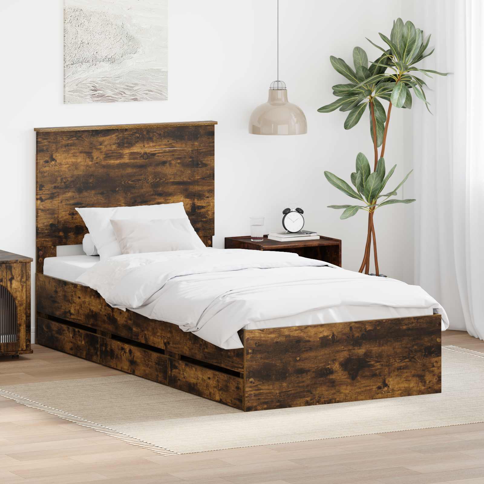 Bettrahmen Geräucherte Eiche 75 x 190 cm Ingenieurs Holz