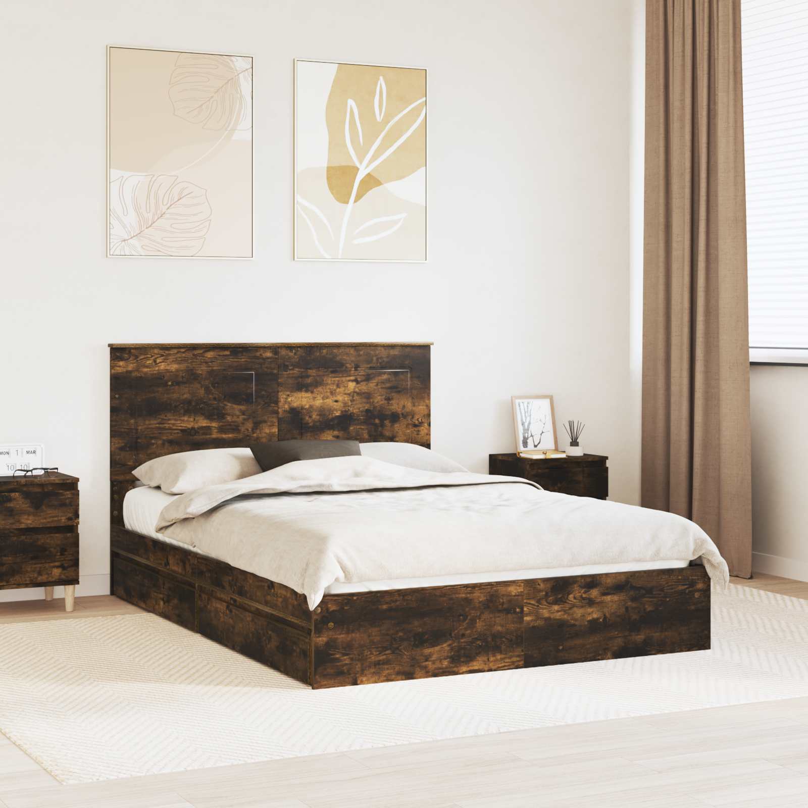 Aufbewahrungsbett Geräucherte Eiche 160 x 200 cm Holzwerkstoff
