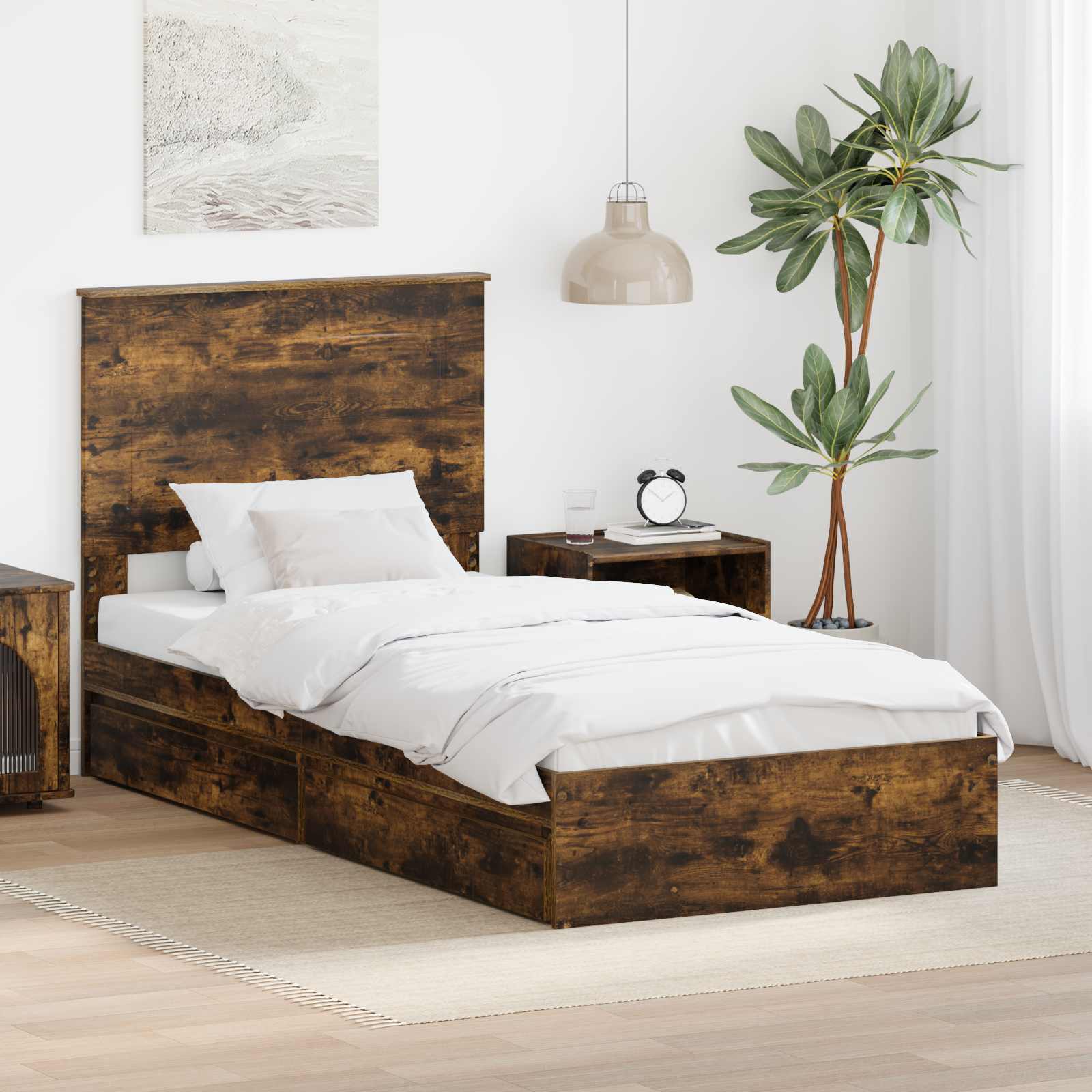 Aufbewahrungsbett Geräucherte Eiche 100 x 200 cm Holzwerkstoff