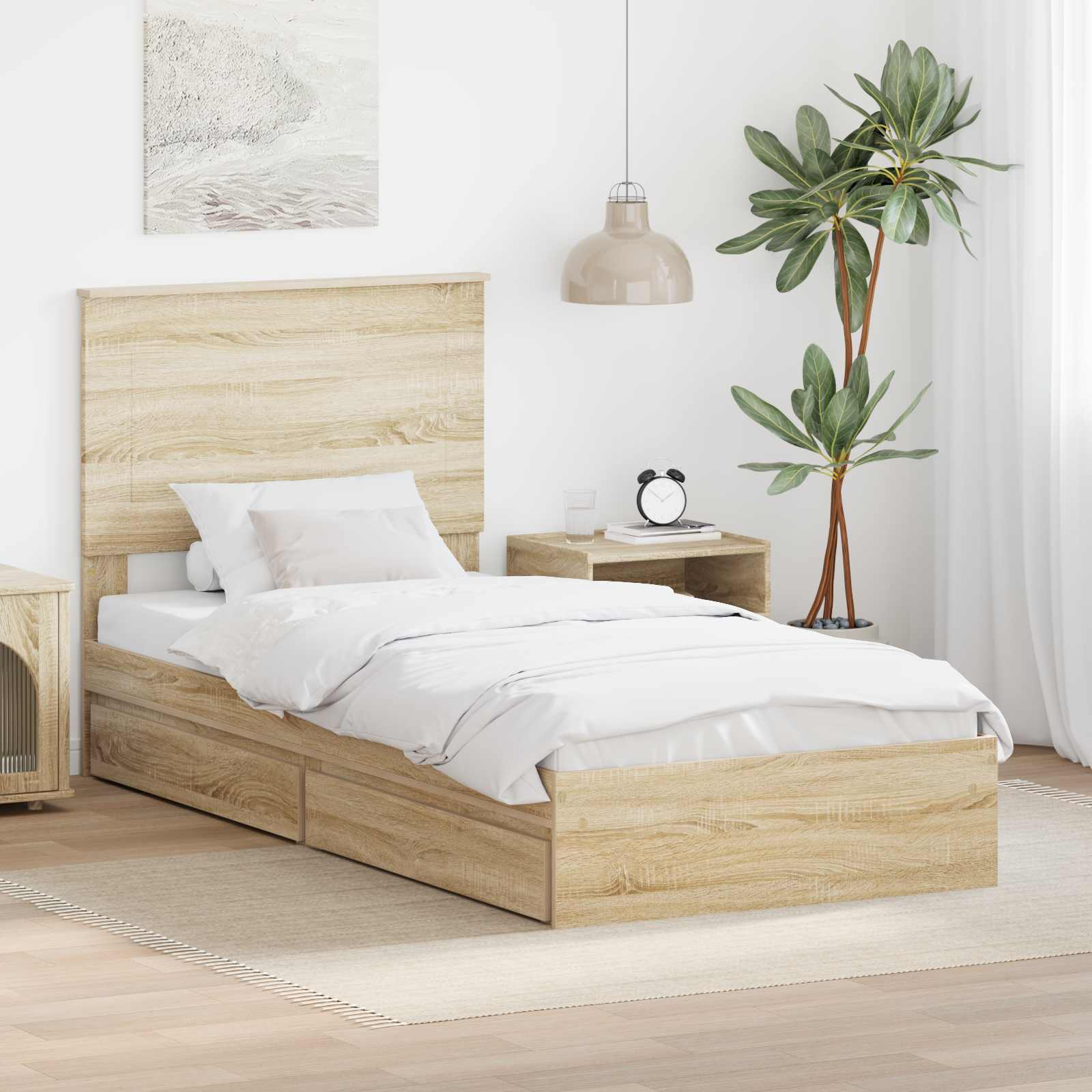 Aufbewahrungsbett Sonoma-Eiche 90 x 200 cm Holzwerkstoff