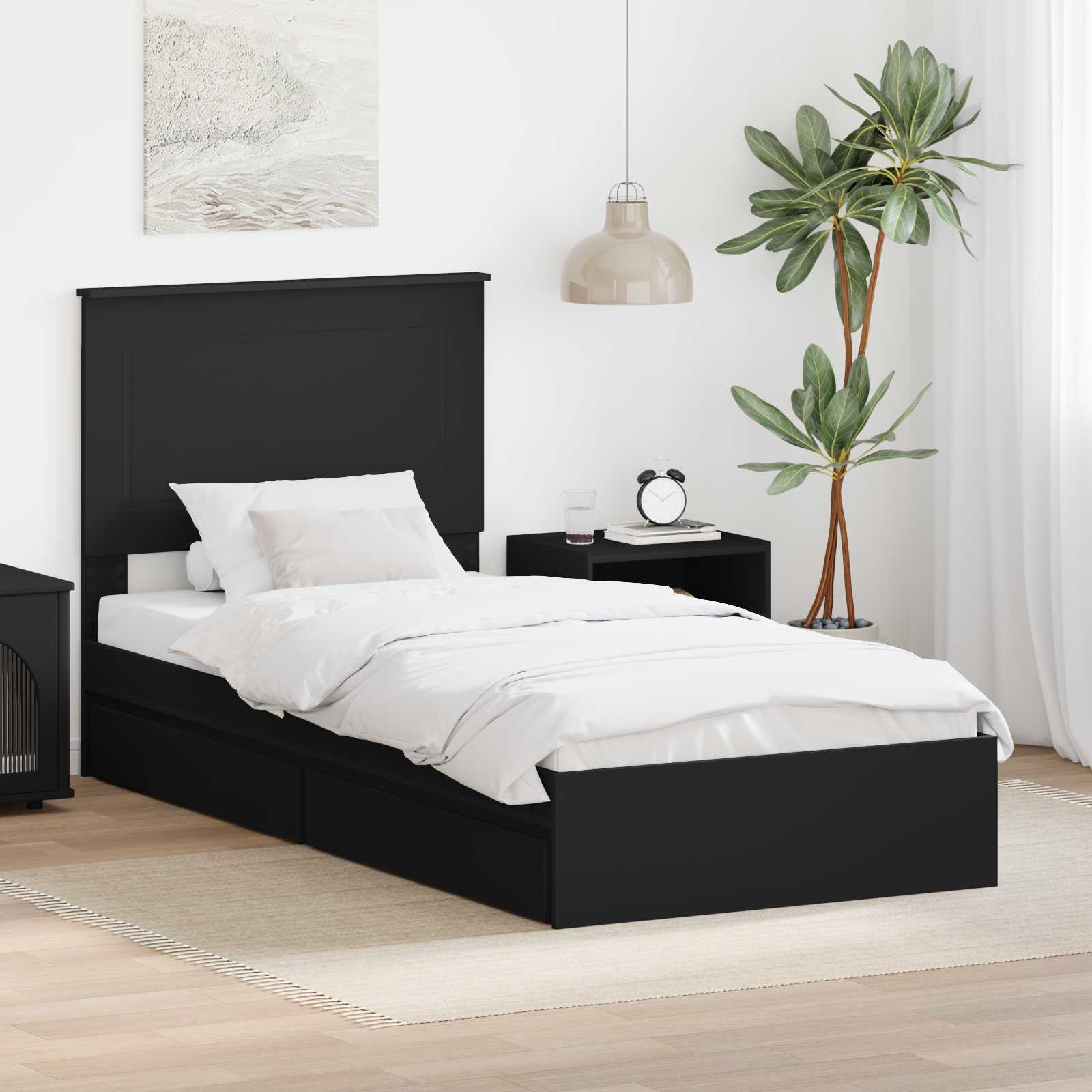 Aufbewahrungsbett Schwarz 75 x 190 cm Holzwerkstoff
