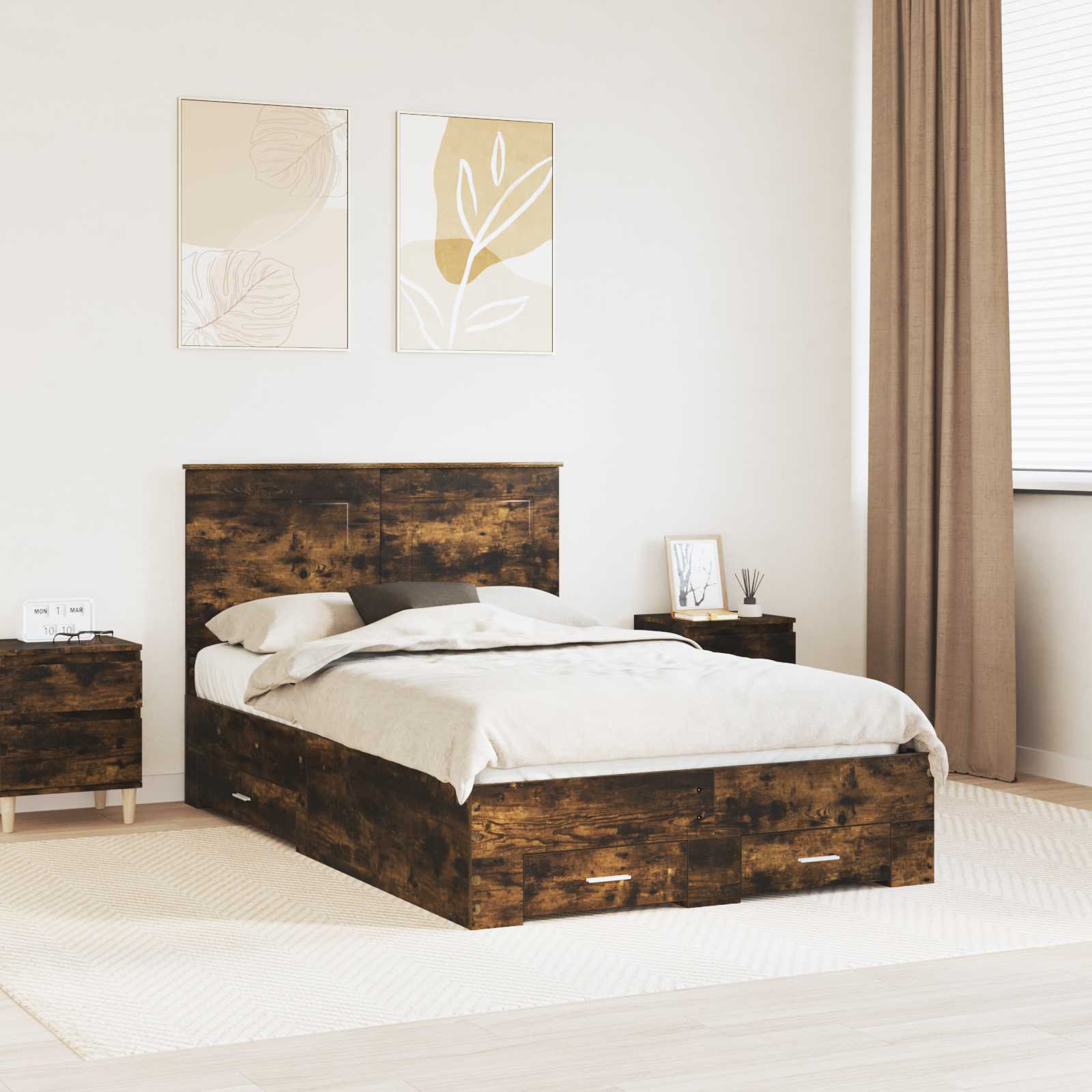 Bettrahmen Geräucherte Eiche 135 x 190 cm Holzwerkstoff