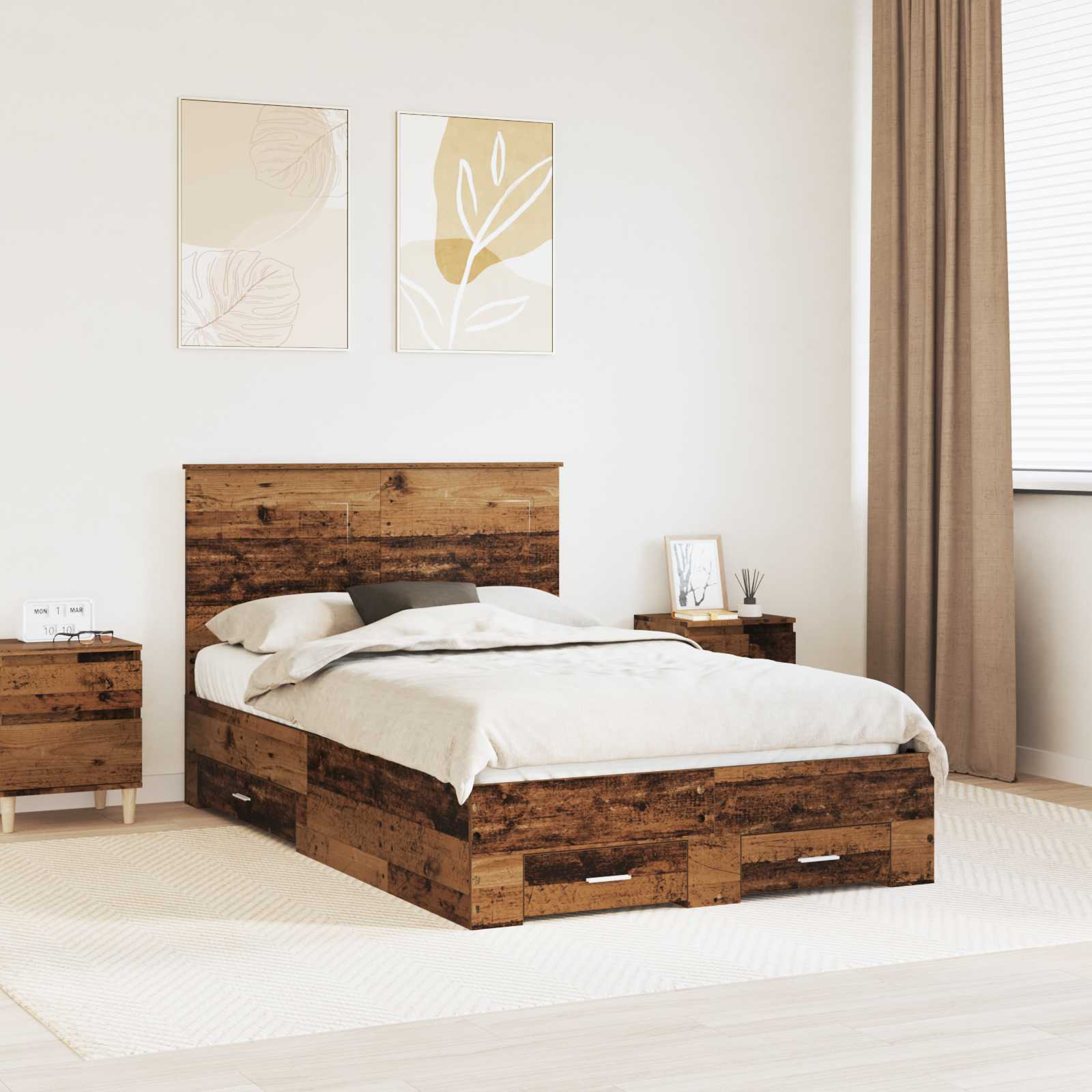 Bettrahmen mit Schubladen Altholz 120 x 190 cm Holzwerkstoff
