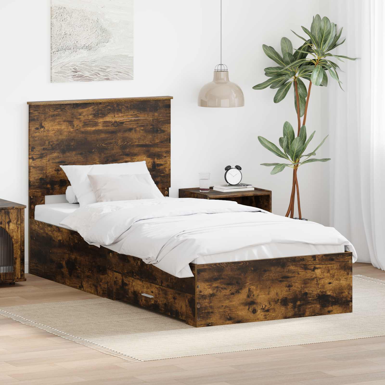 Bettrahmen Geräucherte Eiche 90 x 190 cm Holzwerkstoff