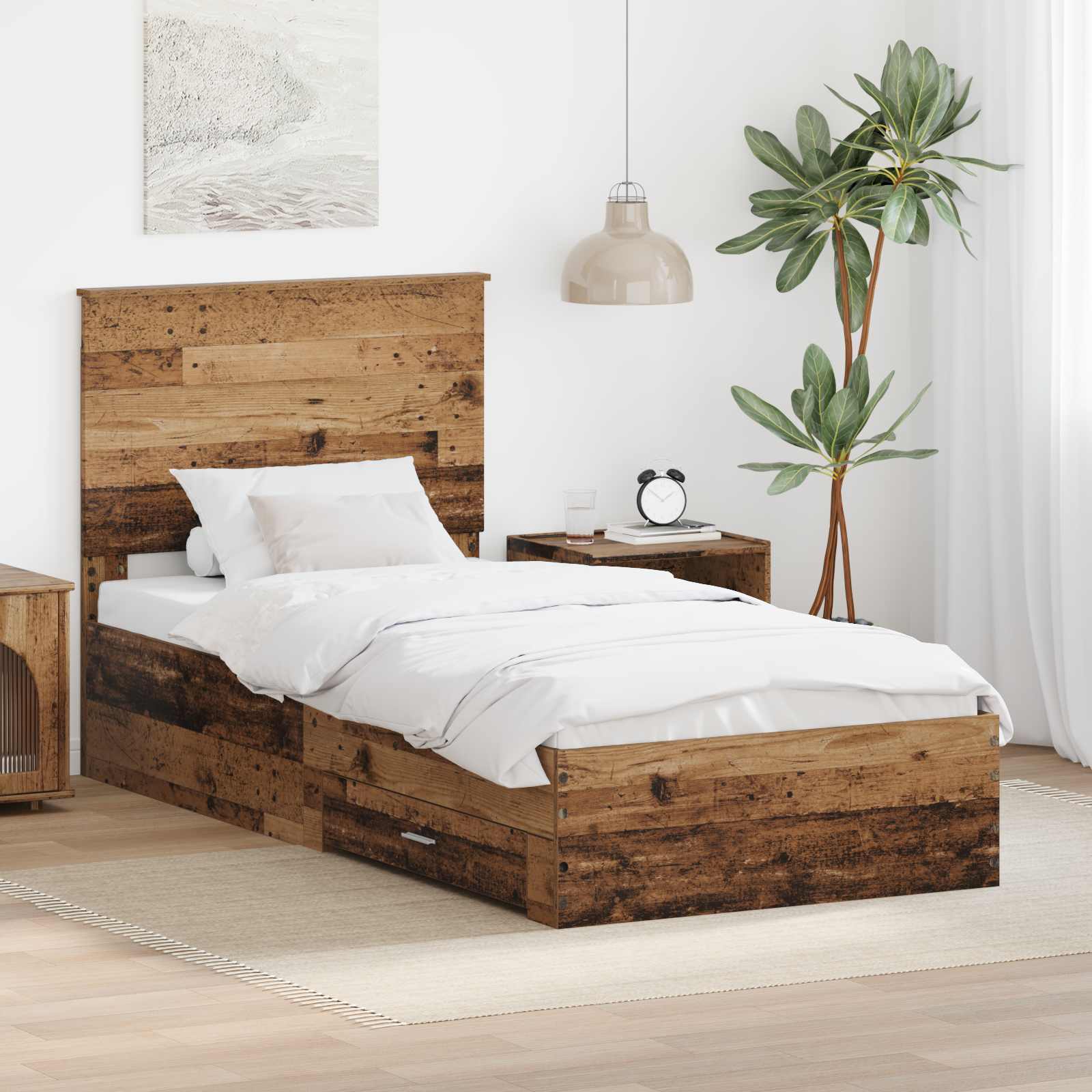 Bettrahmen mit Schubladen Altholz 90 x 190 cm Holzwerkstoff