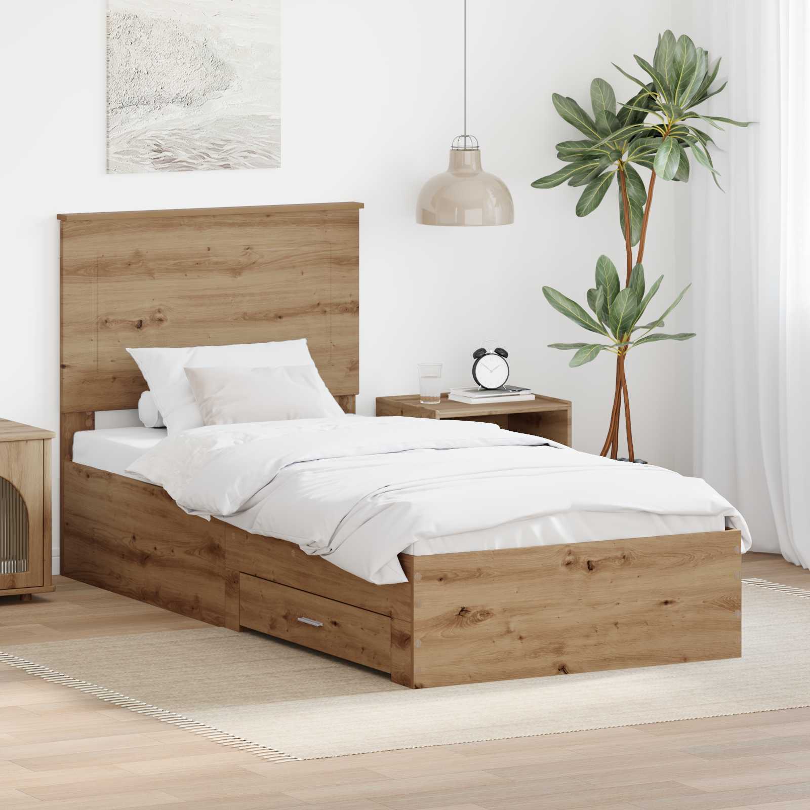 Bettrahmen mit Kopfteil Artisan-Eiche 90 x 200 cm Holzwerkstoff