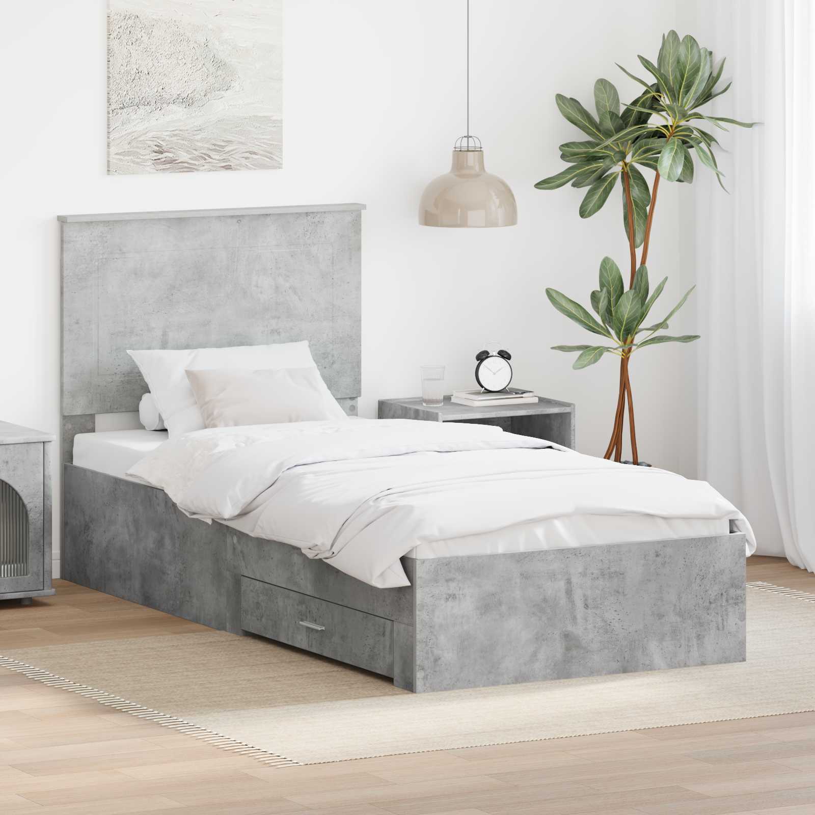 Bettrahmen Beton Grau und Silber 75 x 190 cm Holzwerkstoff