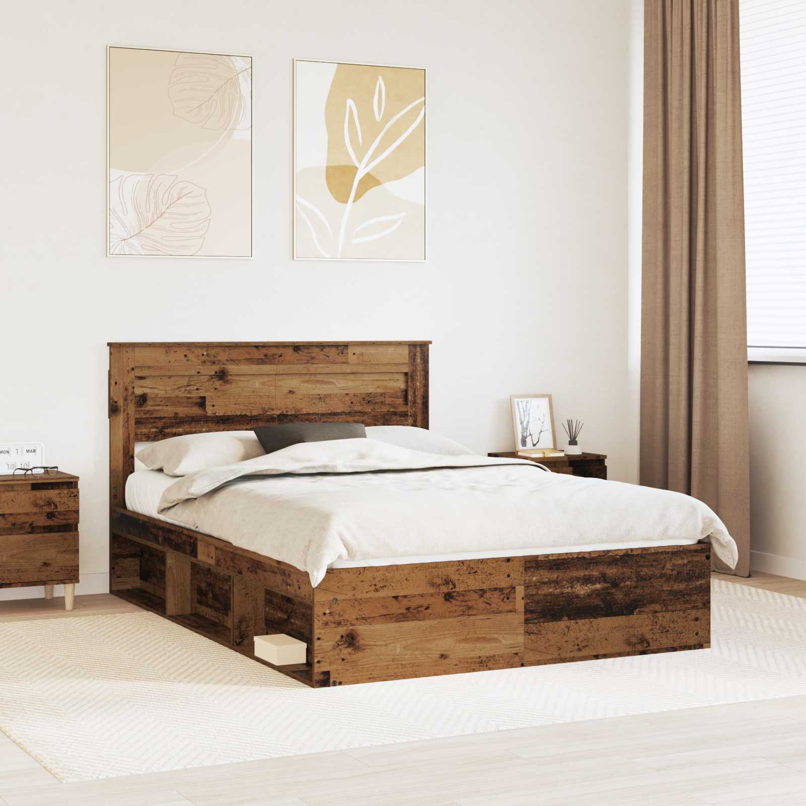 Bettrahmen Uni Altholz 150 x 200 cm Massives Kiefernholz