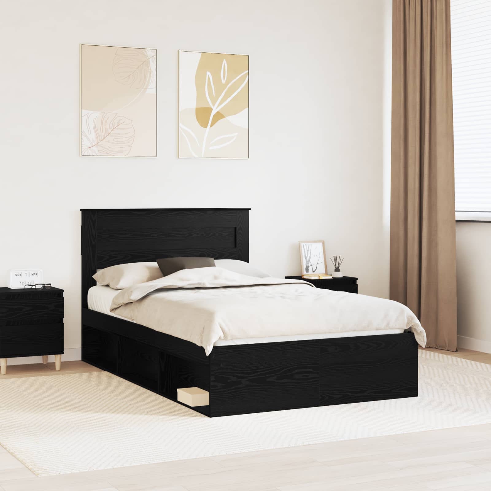 Bettrahmen Uni Schwarz 135 x 190 cm Massives Kiefernholz
