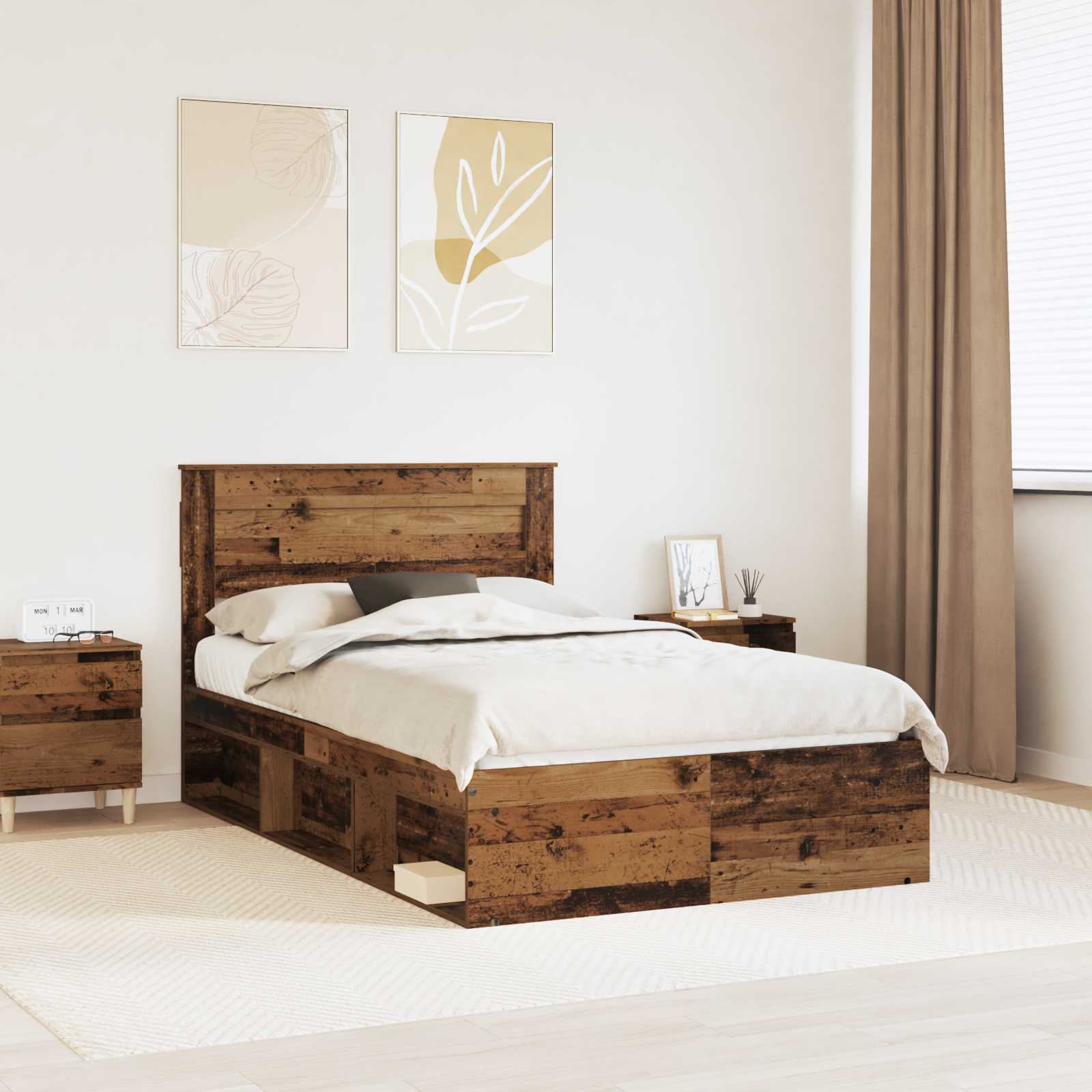 Bettrahmen Uni Altholz 135 x 190 cm Massives Kiefernholz