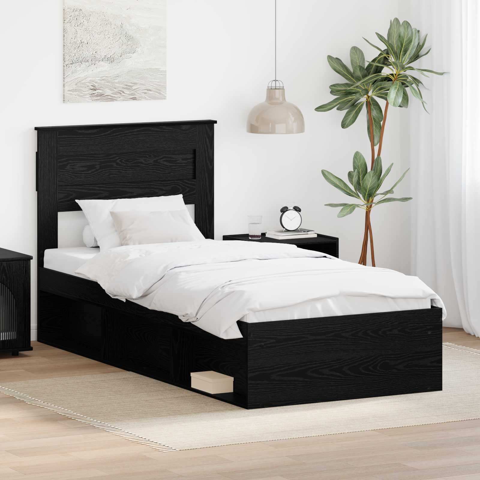 Bettrahmen Uni Schwarz 100 x 200 cm Massives Kiefernholz