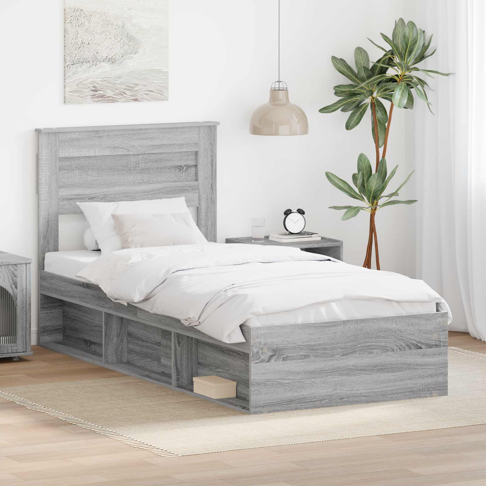 Bettrahmen Uni Sonoma-Grau 90 x 200 cm Massives Kiefernholz