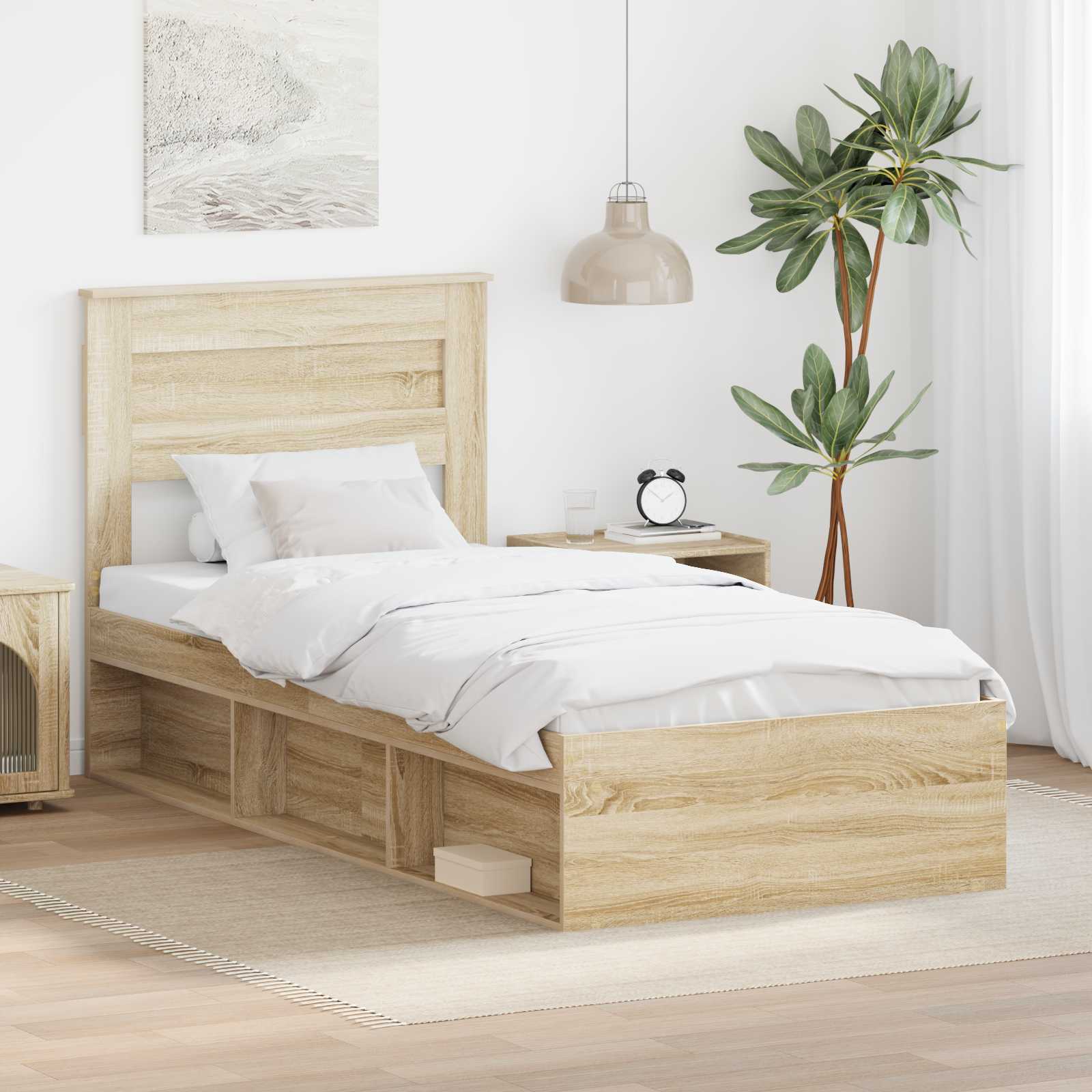 Bettrahmen Uni Sonoma-Eiche 75 x 190 cm Massives Kiefernholz