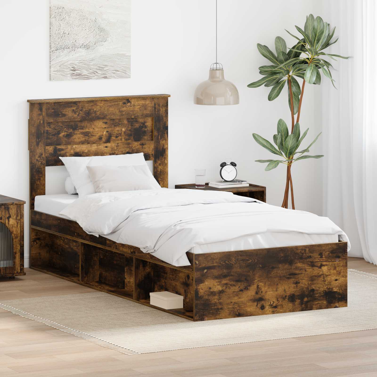 Bettrahmen Uni Räuchereiche 75 x 190 cm Massives Kiefernholz