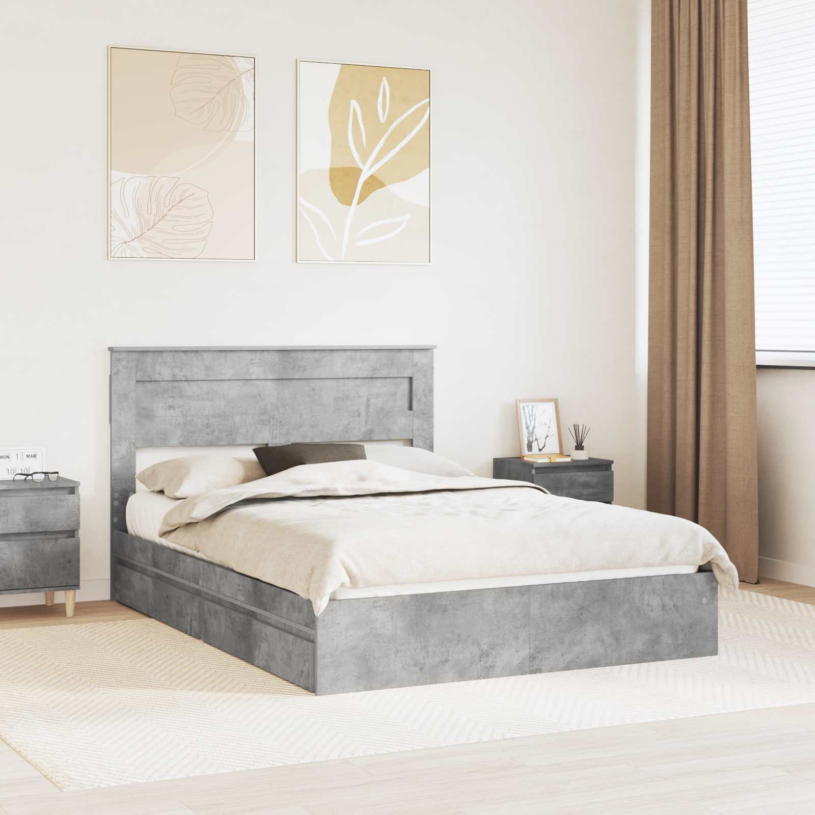 Aufbewahrungsbett Betongrau 150 x 200 cm Holzwerkstoff