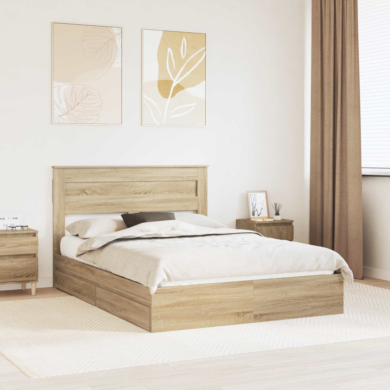 Aufbewahrungsbett Sonoma-Eiche 140 x 200 cm Holzwerkstoff