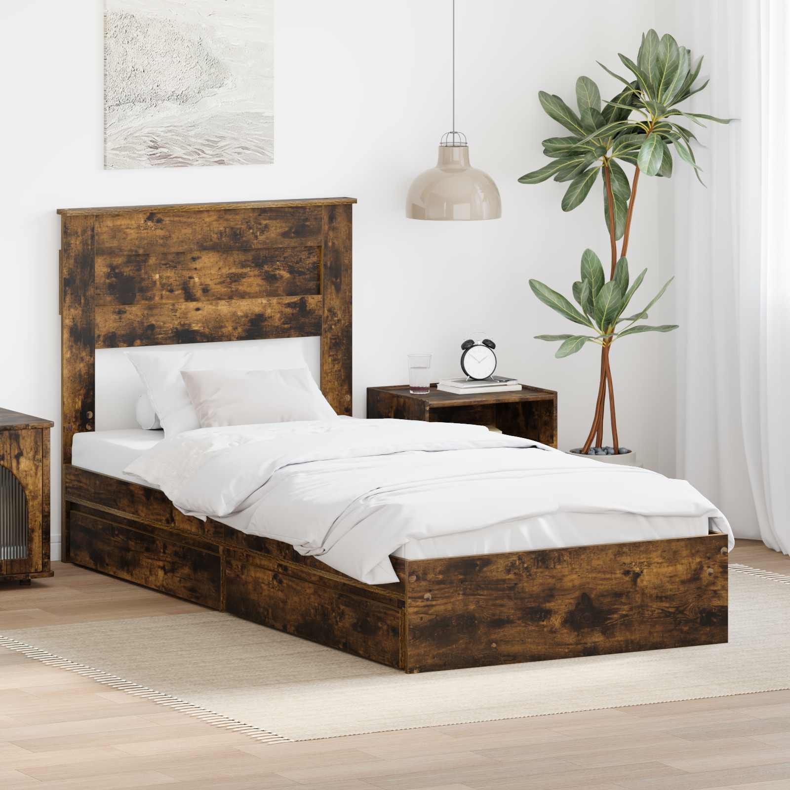 Aufbewahrungsbett Räuchereiche 75 x 190 cm Holzwerkstoff