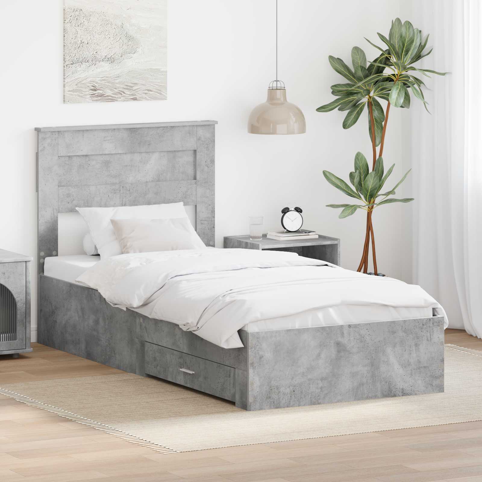 Bettrahmen mit Schubladen Beton Grau 100 x 200 cm Holzwerkstoff