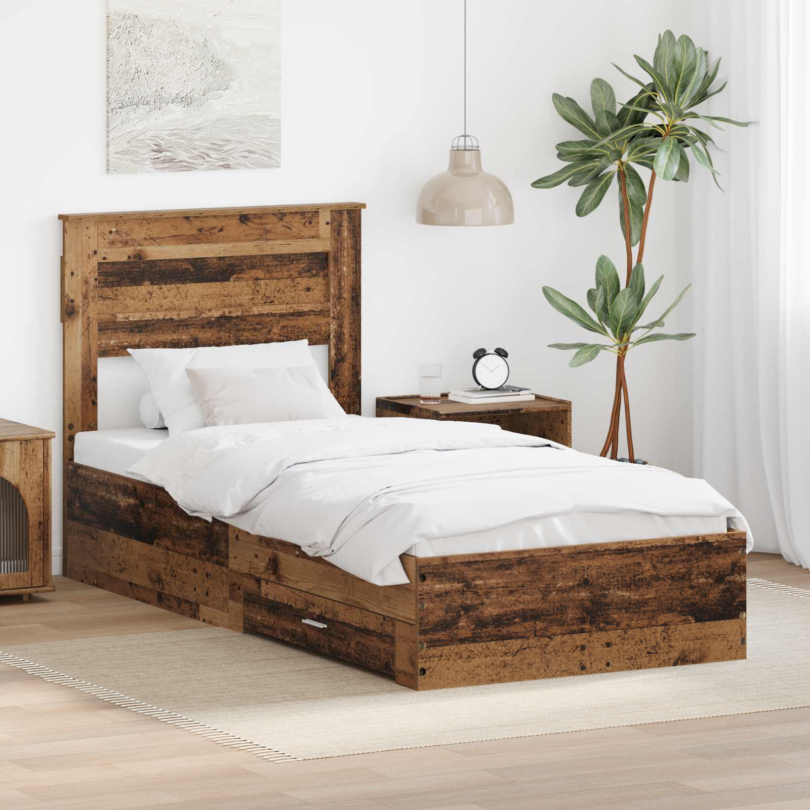 Bettrahmen mit Schubladen Altholz 90 x 190 cm Holzwerkstoff