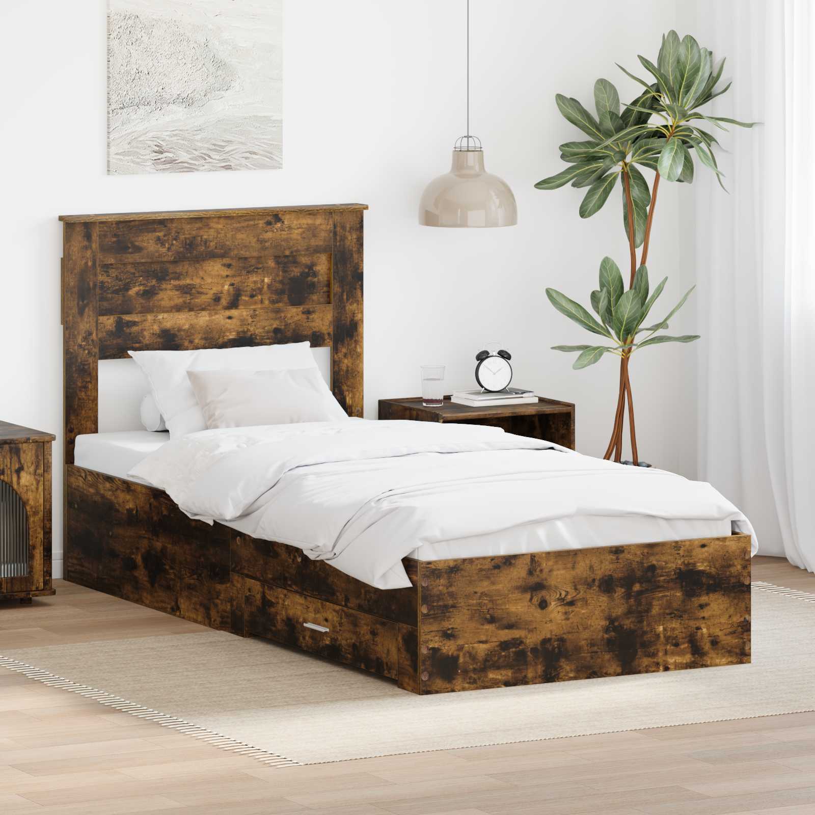 Bettrahmen Rauchige Eiche und Silber 75 x 190 cm Holzwerkstoff