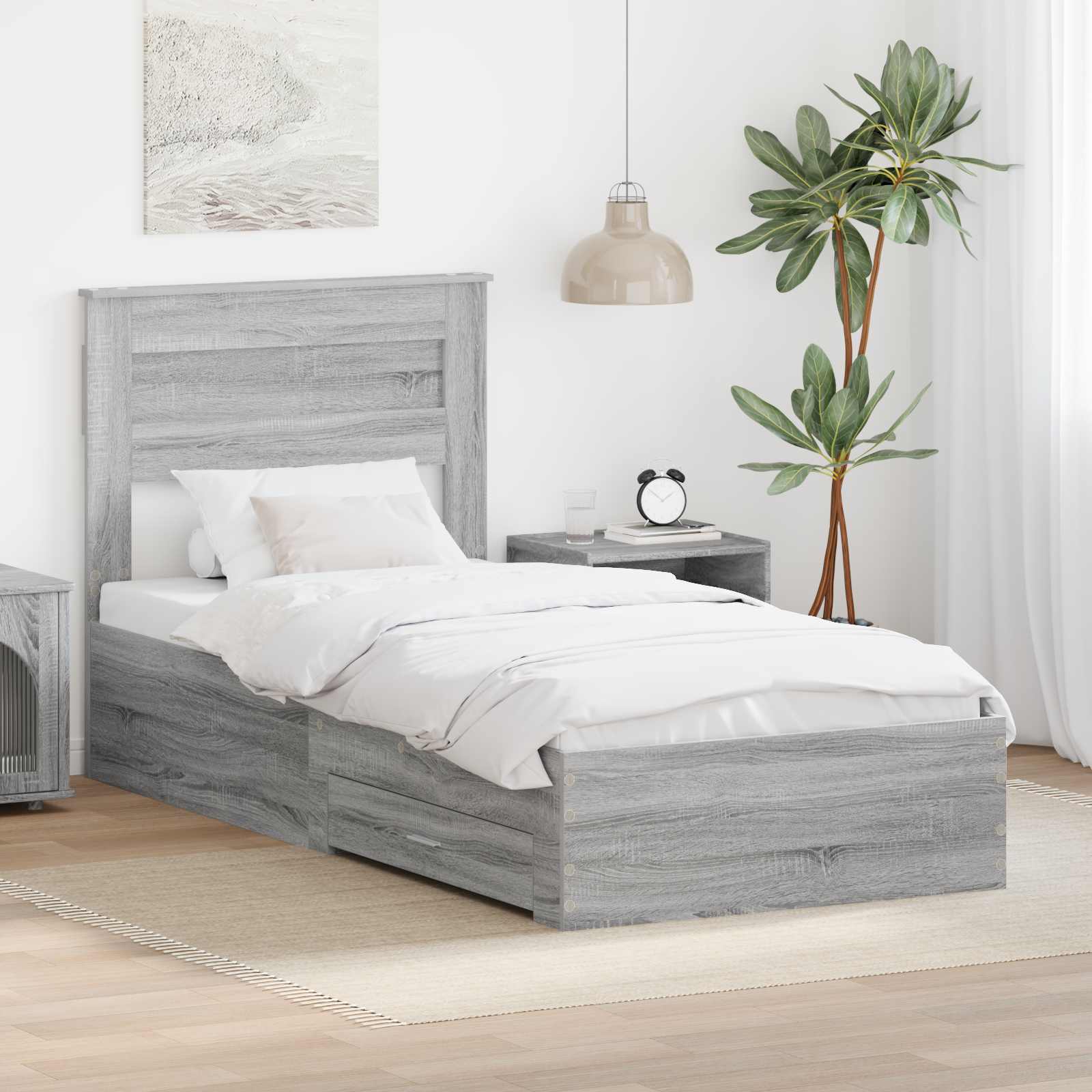 Bettrahmen Graue Sonoma und Silber 75 x 190 cm Holzwerkstoff