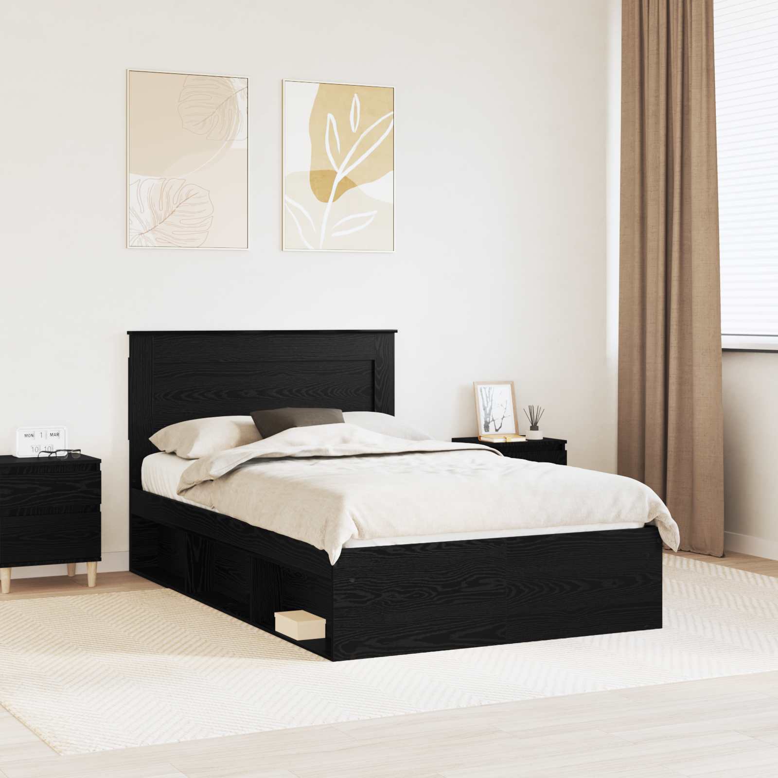 Bettrahmen Uni Schwarz 120 x 190 cm Massives Kiefernholz
