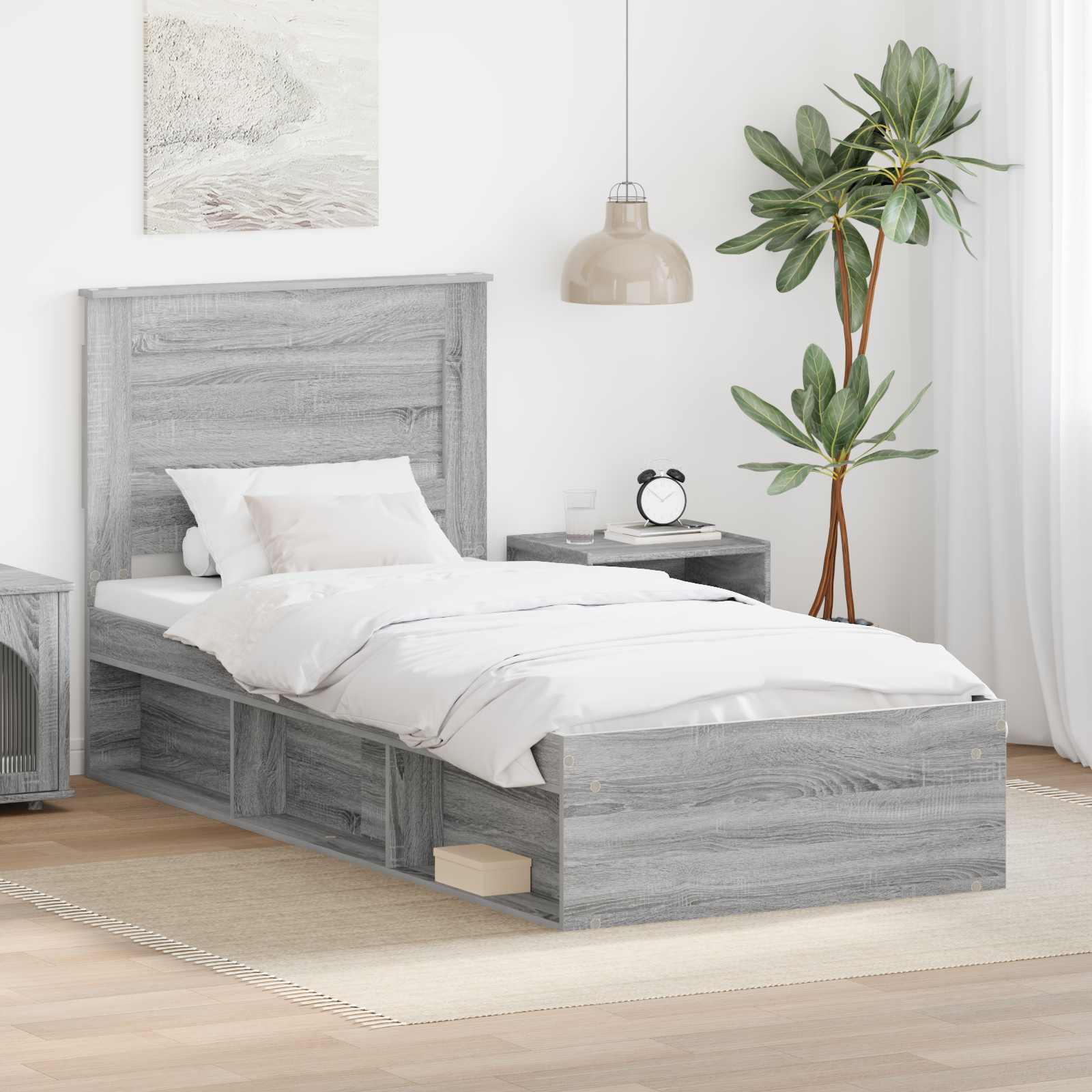 Bettrahmen Sonoma-Grau 100 x 200 cm Massives Kiefernholz
