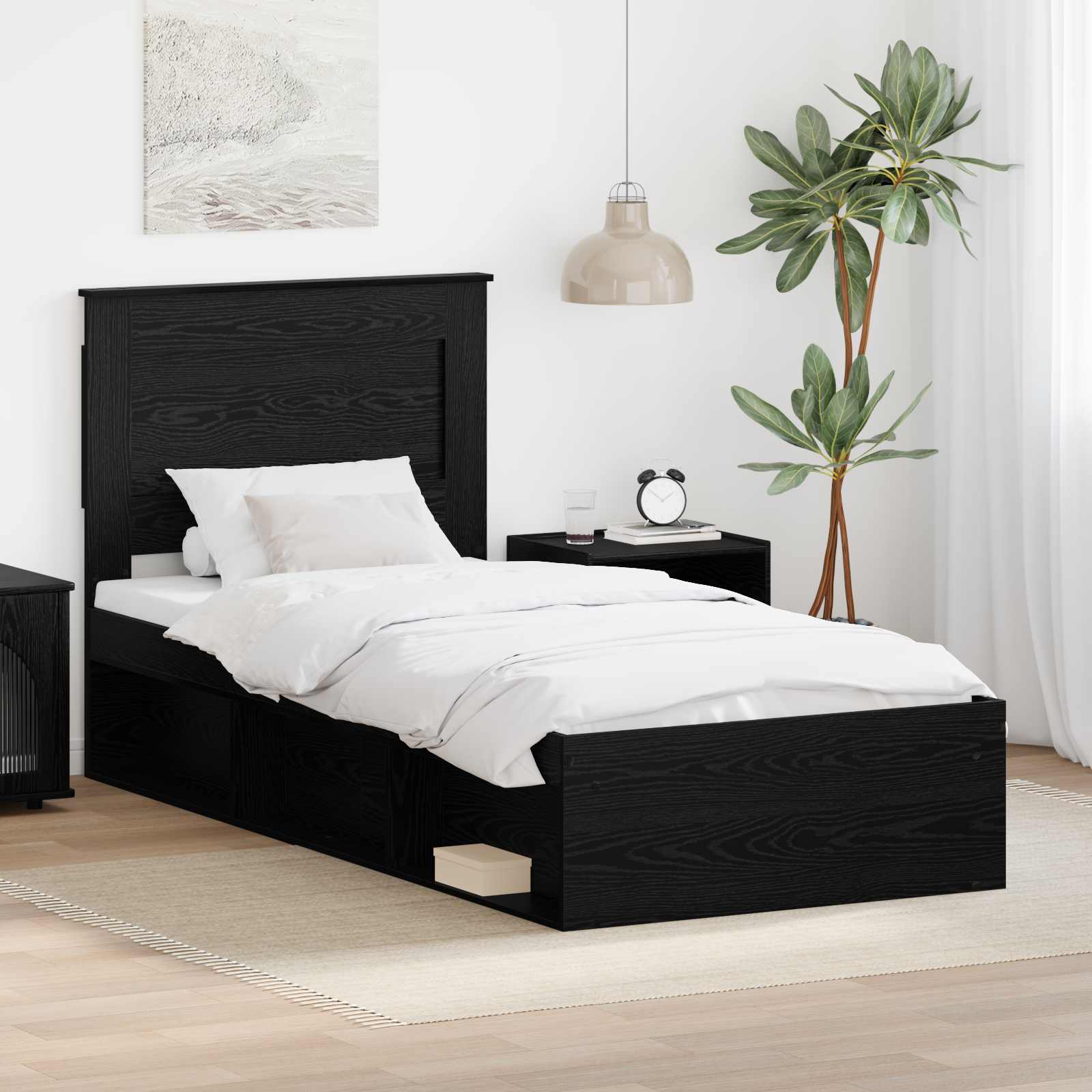 Bettrahmen Uni Schwarz 90 x 200 cm Massives Kiefernholz