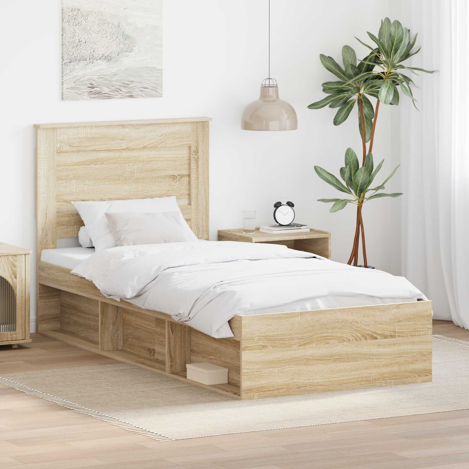 Bettrahmen Uni Sonoma-Eiche 75 x 190 cm Massives Kiefernholz