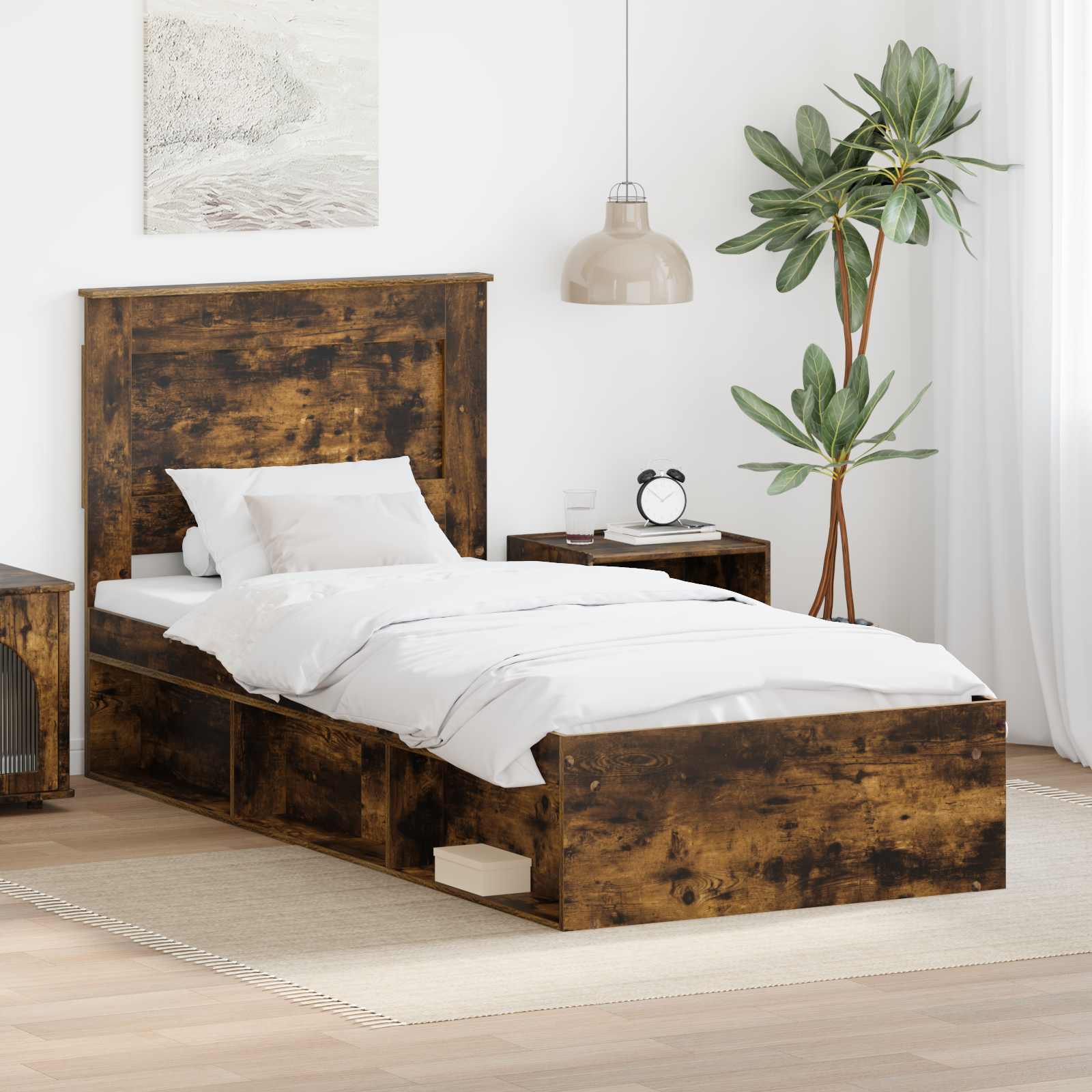 Bettrahmen Uni Räuchereiche 75 x 190 cm Massives Kiefernholz