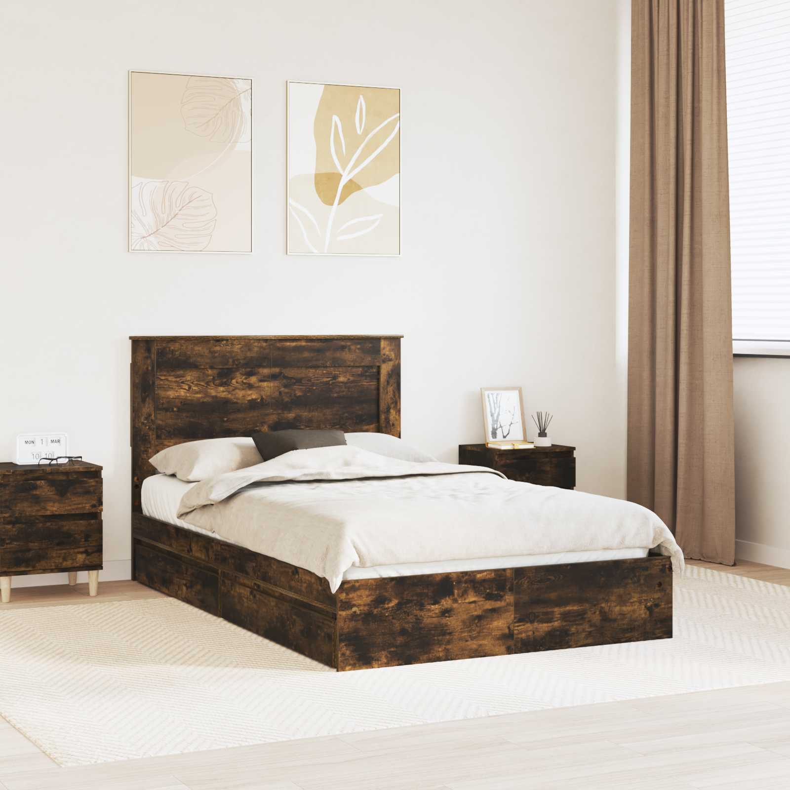 Aufbewahrungsbett Geräucherte Eiche 135 x 190 cm Holzwerkstoff
