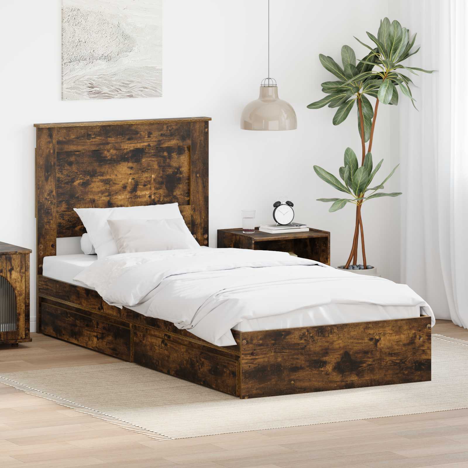 Aufbewahrungsbett Geräucherte Eiche 100 x 200 cm Holzwerkstoff