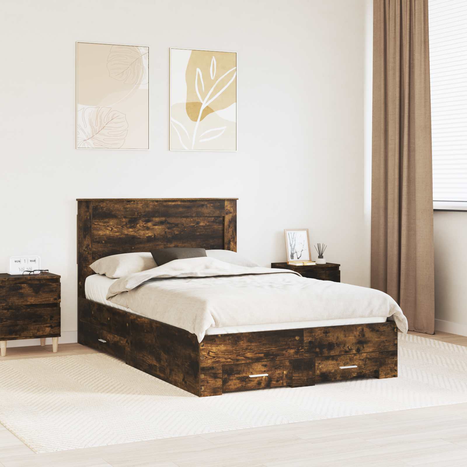 Bettrahmen Geräucherte Eiche 135 x 190 cm Holzwerkstoff