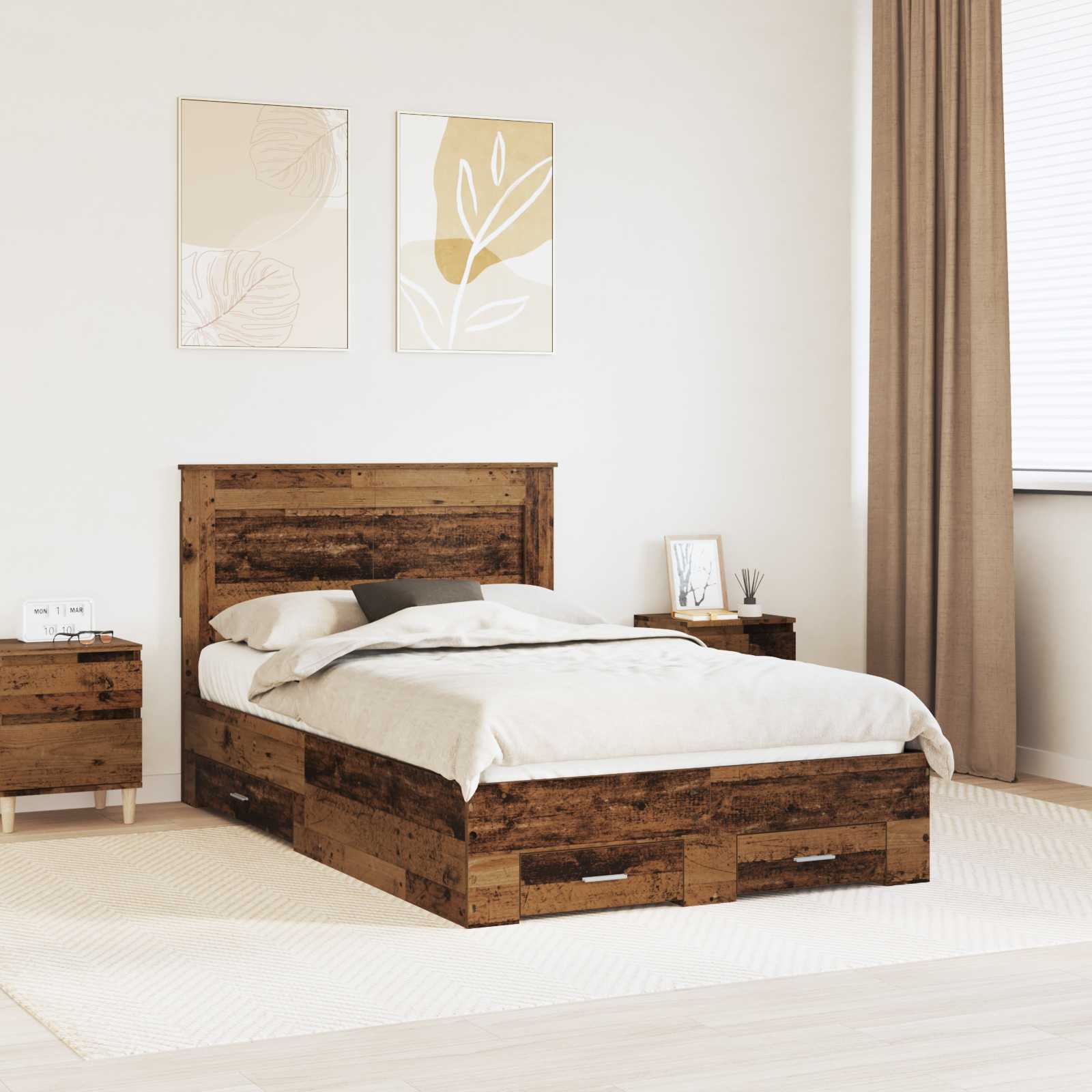 Bettrahmen mit Schubladen Altholz 120 x 190 cm Holzwerkstoff