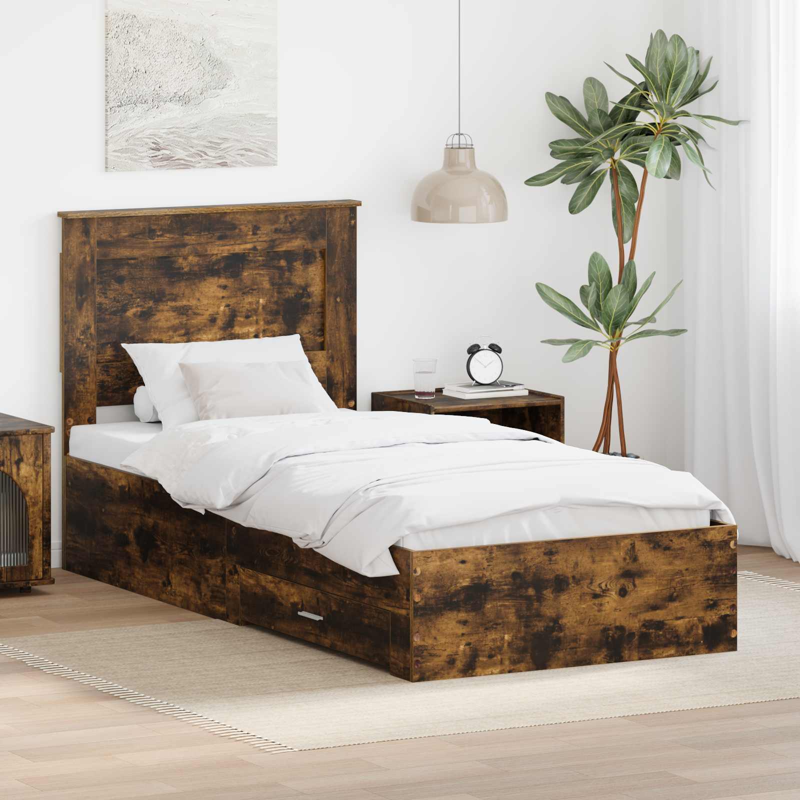 Bettrahmen Geräucherte Eiche 100 x 200 cm Holzwerkstoff