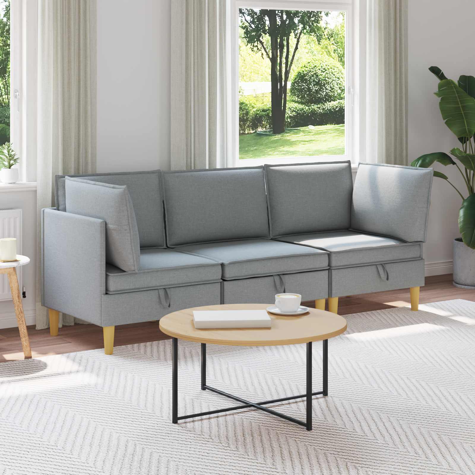Modular Sofa Set with Storage 3 stk. Hellgrau Stoff