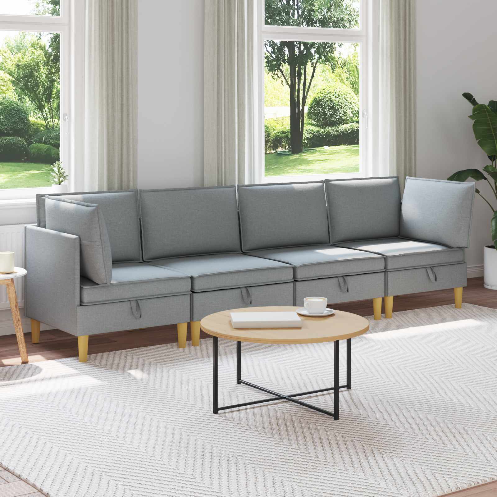 Modular Sofa Set with Storage 4 stk. Hellgrau Stoff