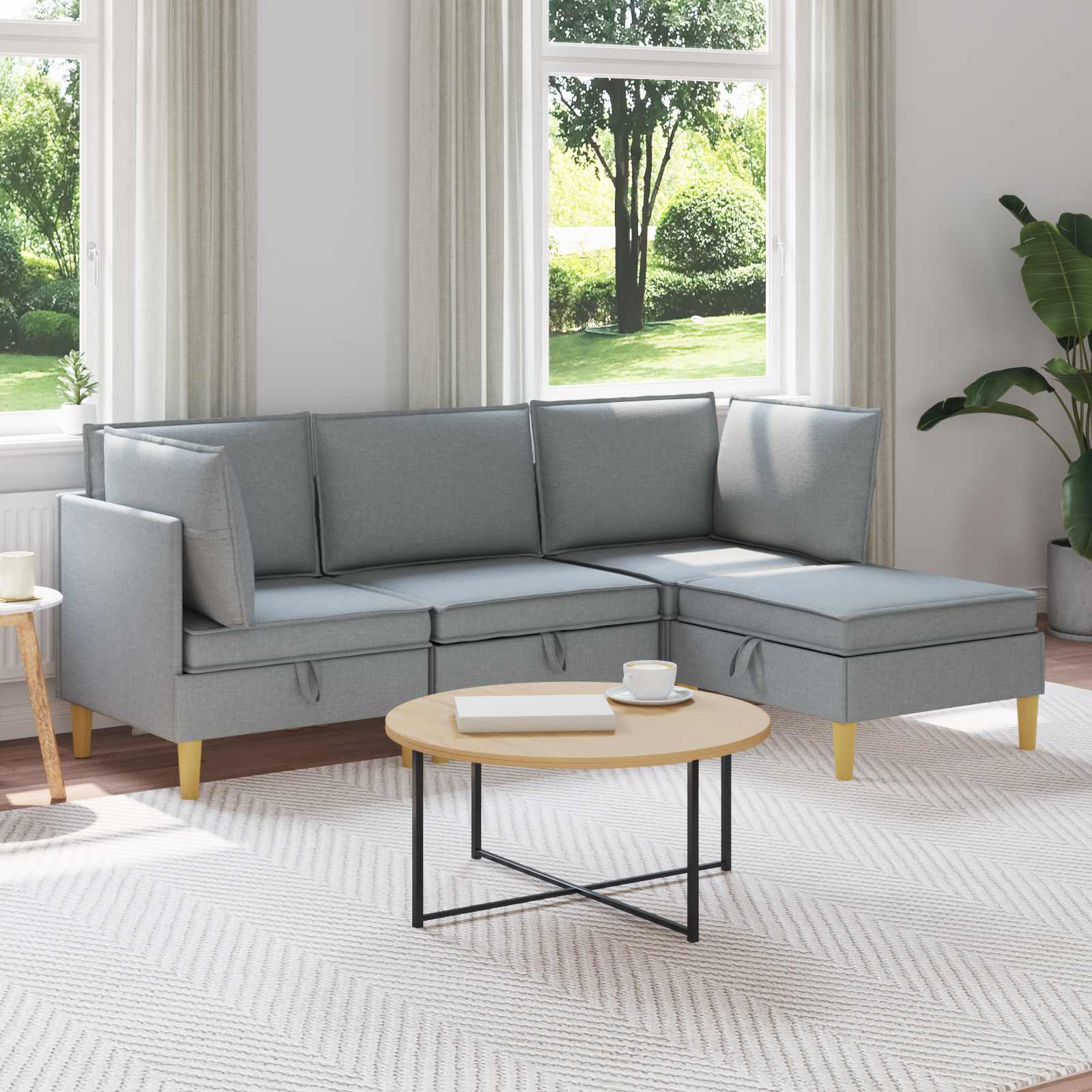 Modular Sofa Set with Storage 4 stk. Hellgrau Stoff