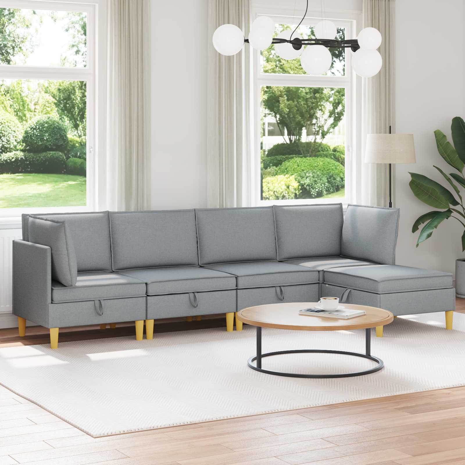Modular Sofa Set with Storage 5 stk. Hellgrau Stoff