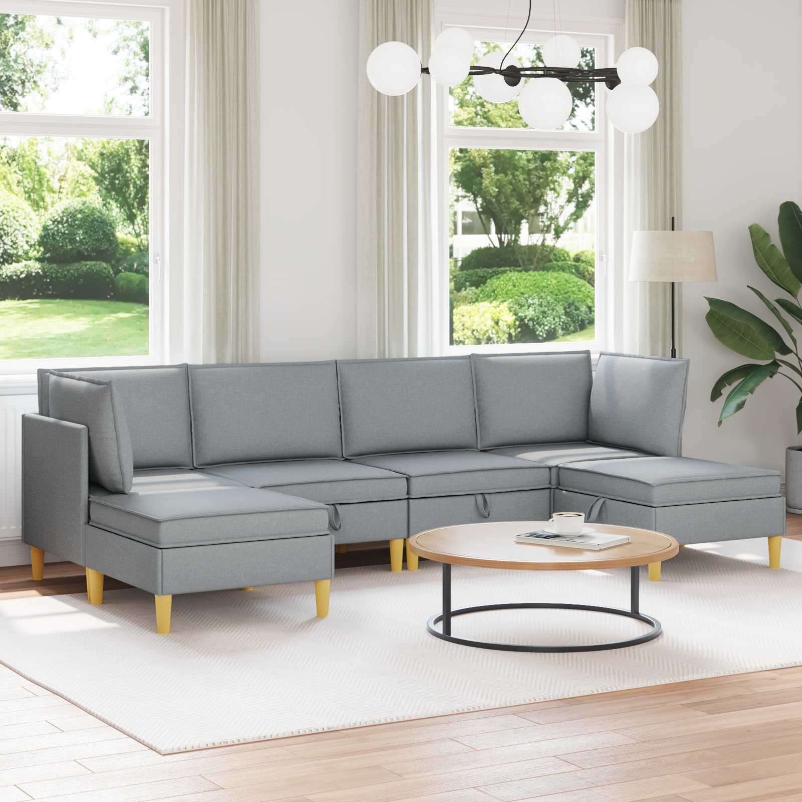 Modular Sofa Set with Storage 6 stk. Hellgrau Stoff