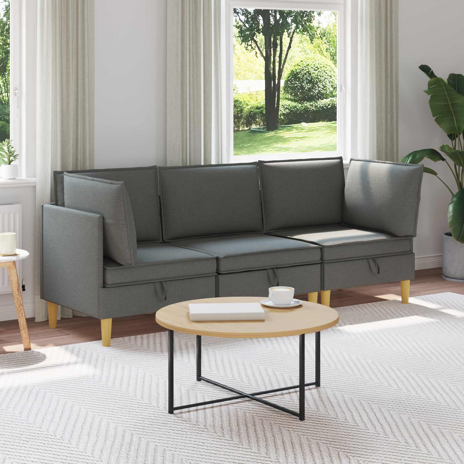 Modular Sofa Set with Storage 3 stk. Dunkelgrau Stoff