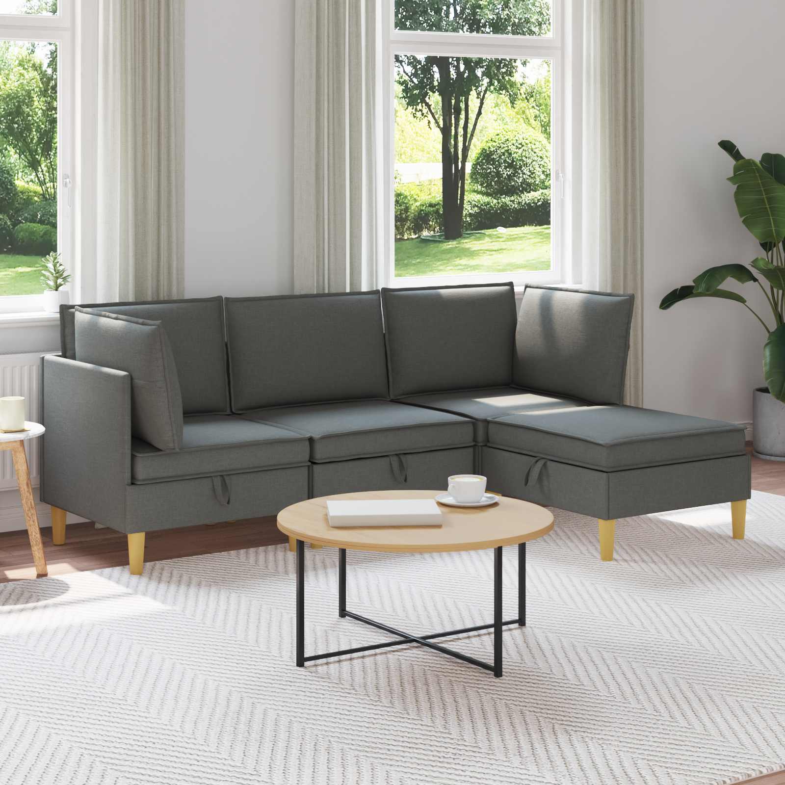 Modular Sofa Set with Storage 4 stk. Dunkelgrau Stoff