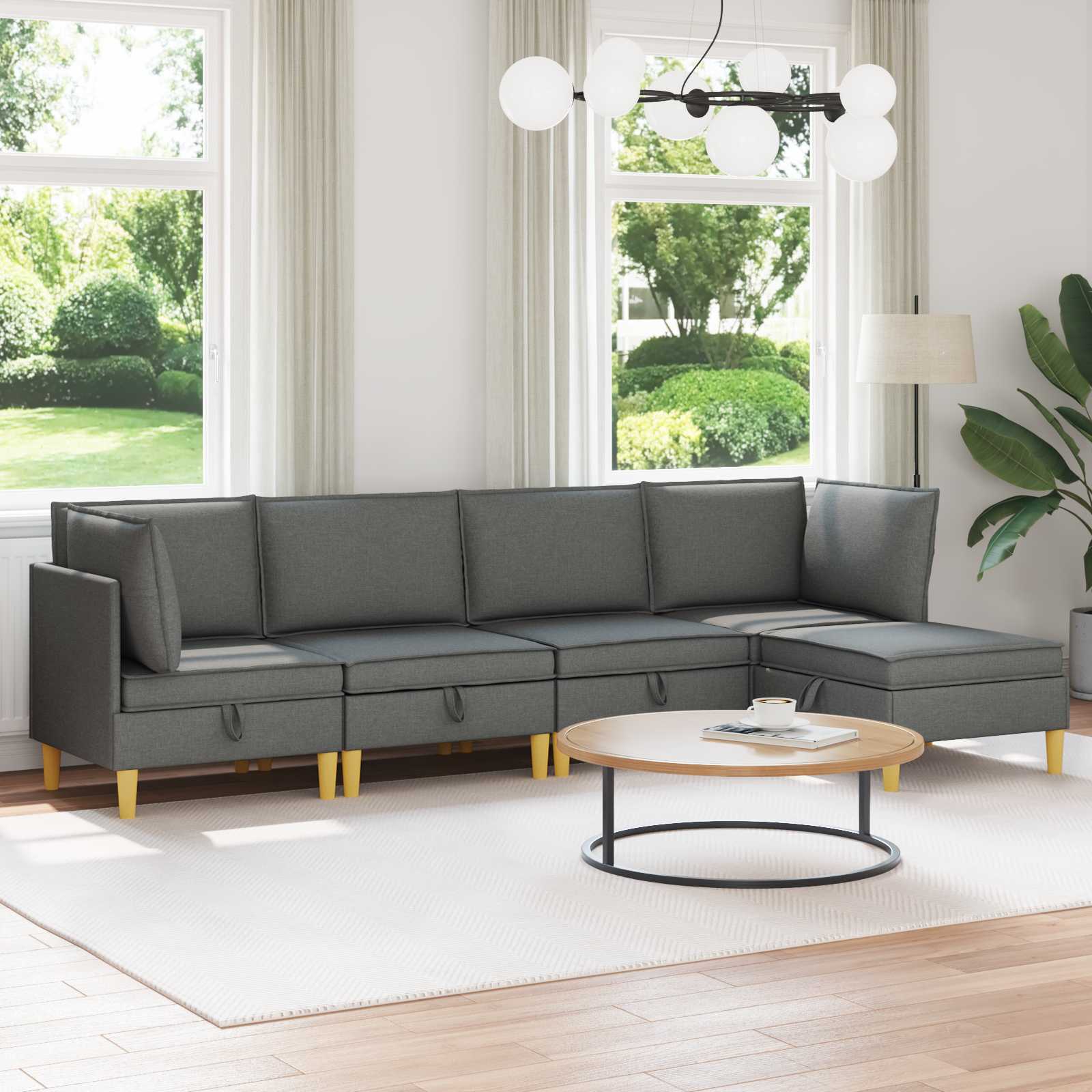 Modular Sofa Set with Storage 5 stk. Dunkelgrau Stoff