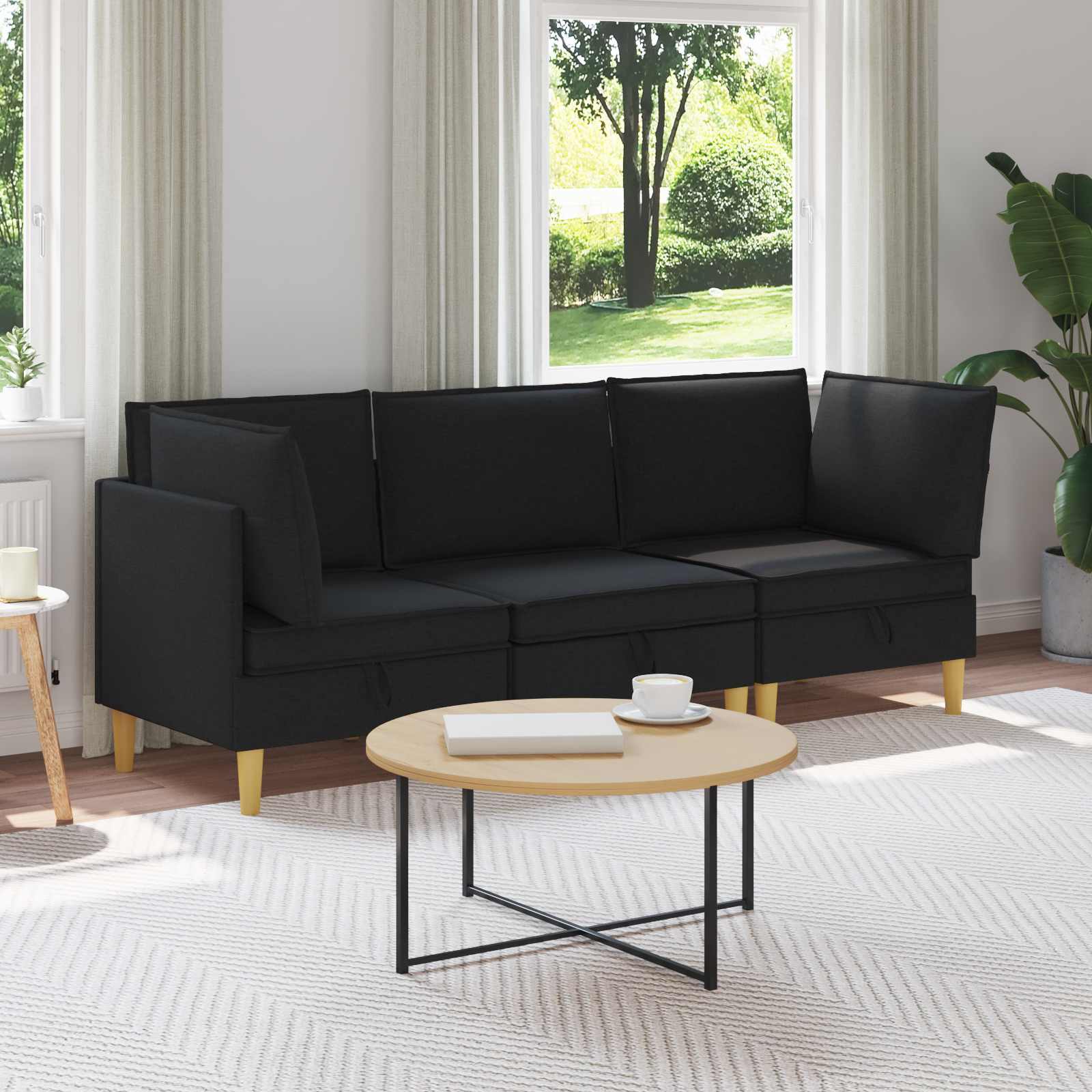 Modular Sofa Set with Storage 3 stk. Schwarz Stoff