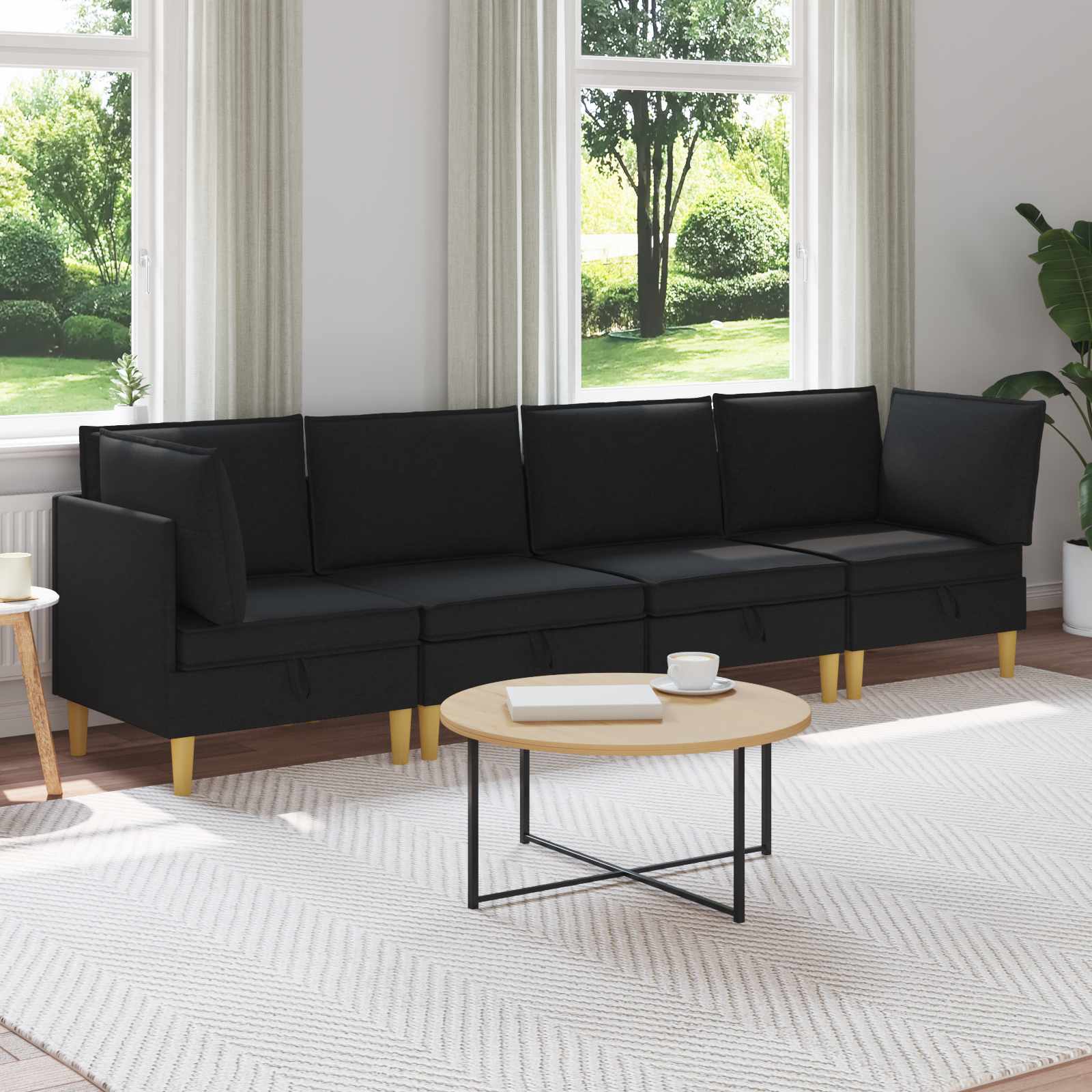 Modular Sofa Set with Storage 4 stk. Schwarz Stoff
