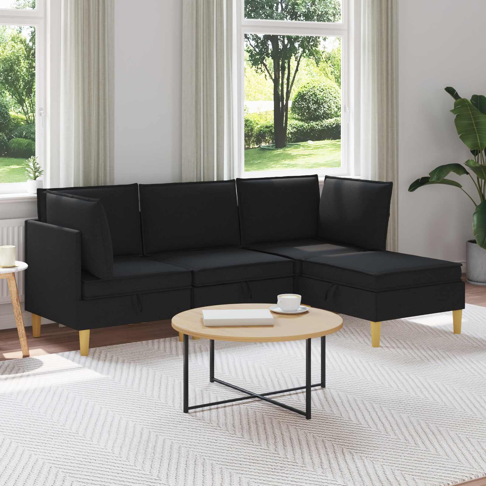 Modular Sofa Set with Storage 4 stk. Schwarz Stoff